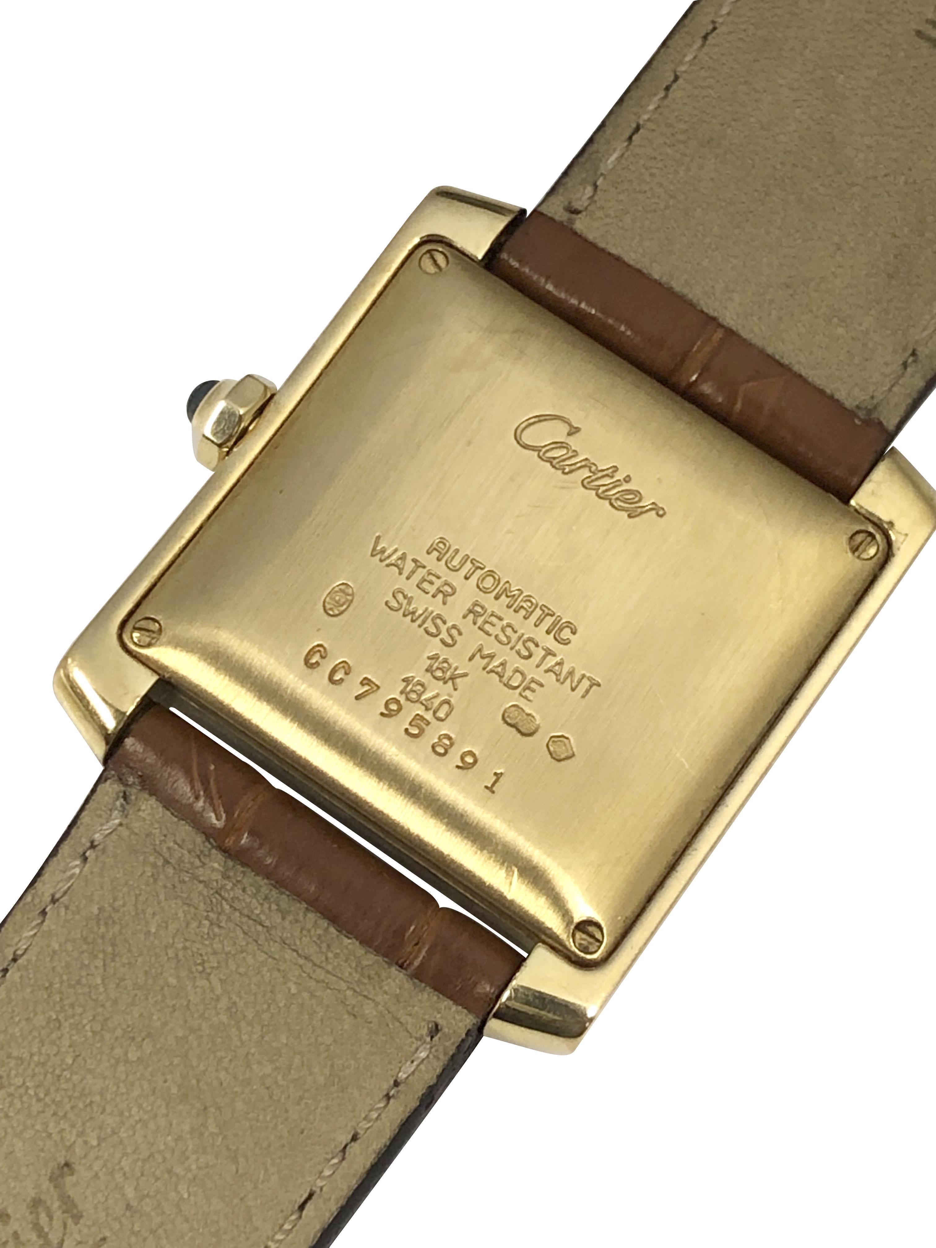 Cartier Tank Francaise Ref 1840 Large Yellow Gold Automatic Wrist Watch In Excellent Condition For Sale In Chicago, IL