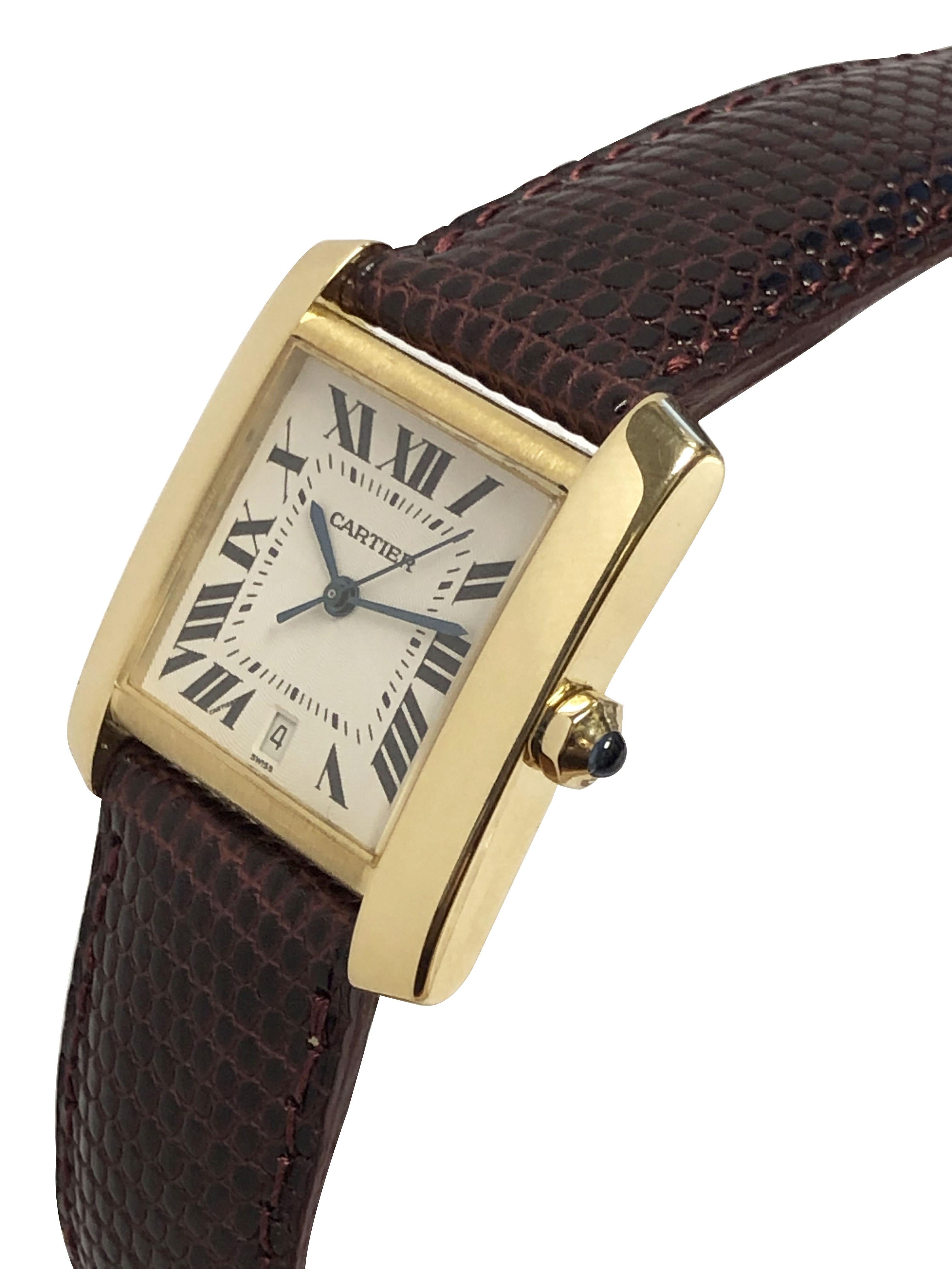 Cartier: Große Gelbgold-Automatik-Armbanduhr Tank Francaise Ref 1840 für Damen oder Herren im Angebot