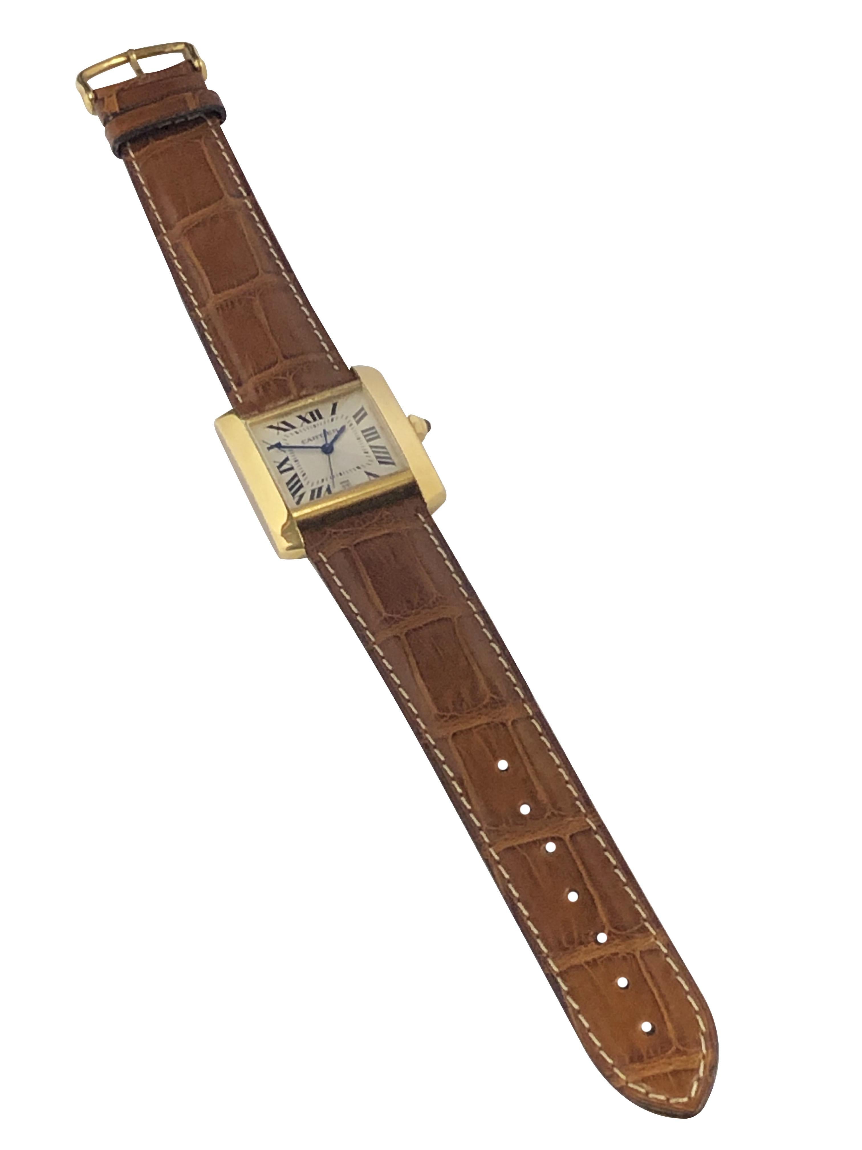 Women's or Men's Cartier Tank Francaise Ref 1840 Large Yellow Gold Automatic Wrist Watch For Sale