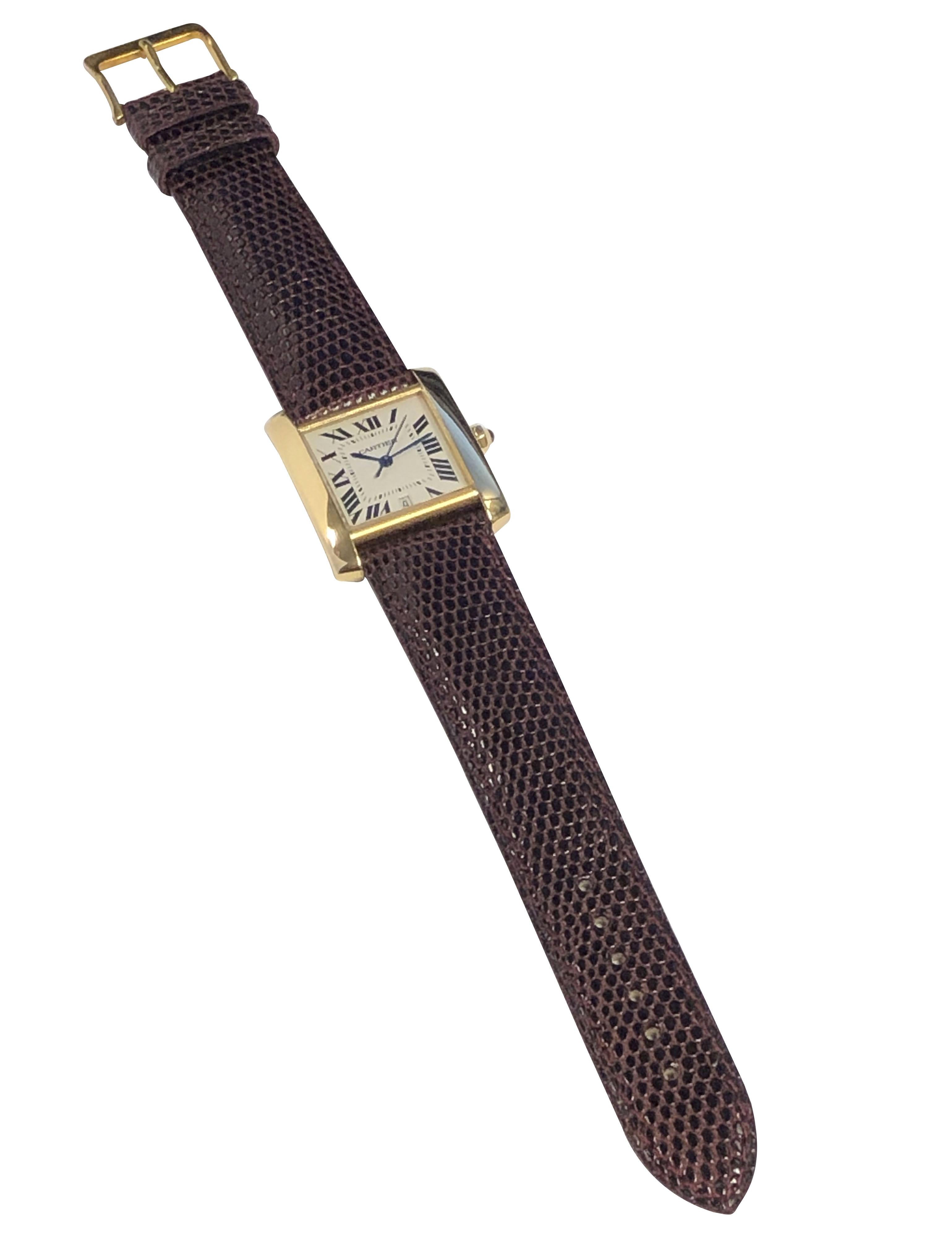Cartier: Große Gelbgold-Automatik-Armbanduhr Tank Francaise Ref 1840 im Angebot 1