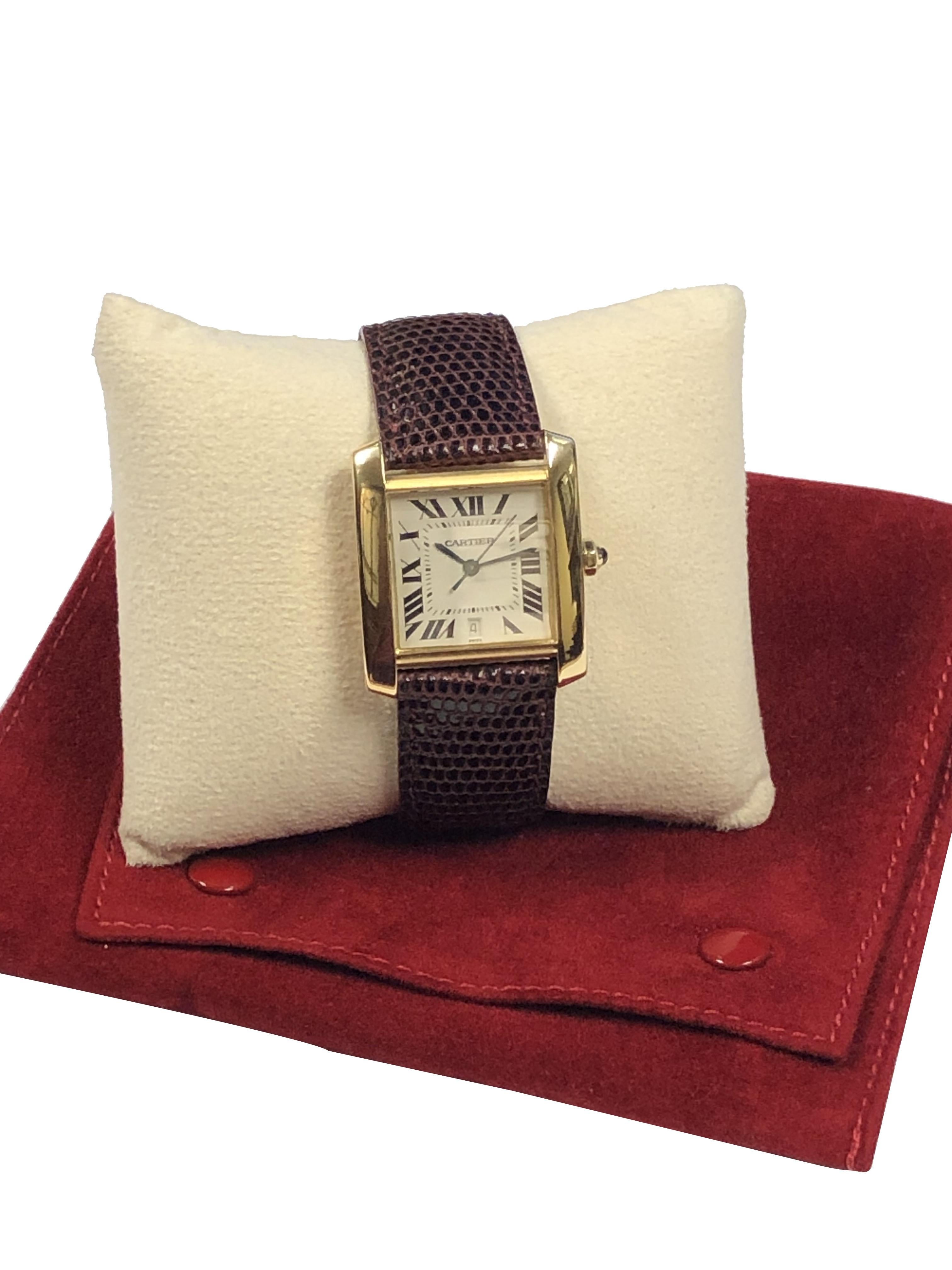 Cartier Tank Francaise Ref 1840 Large Yellow Gold Automatic Wrist Watch In Excellent Condition For Sale In Chicago, IL