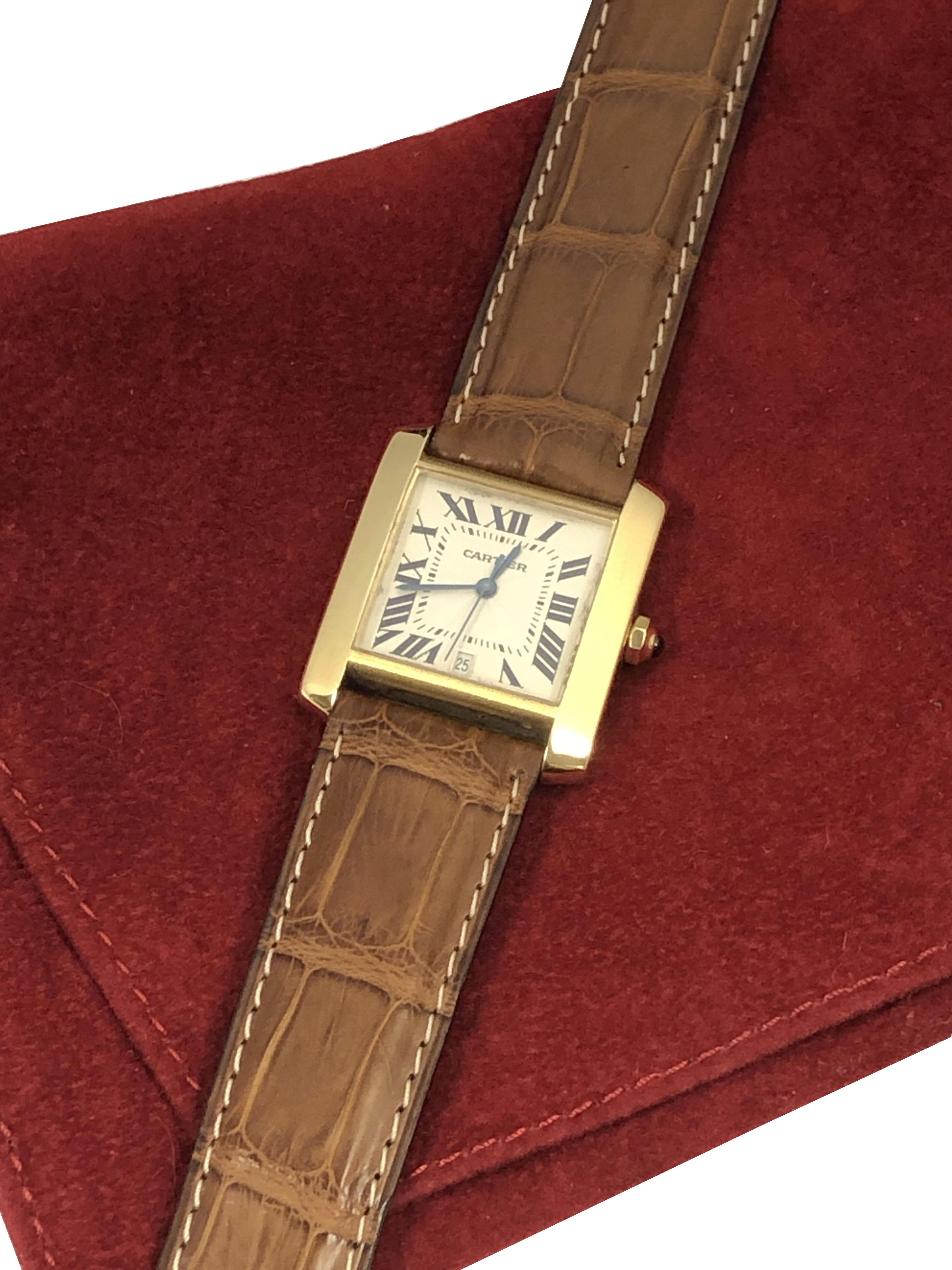 Cartier Tank Francaise Ref 1840 Large Yellow Gold Automatic Wrist Watch For Sale 3