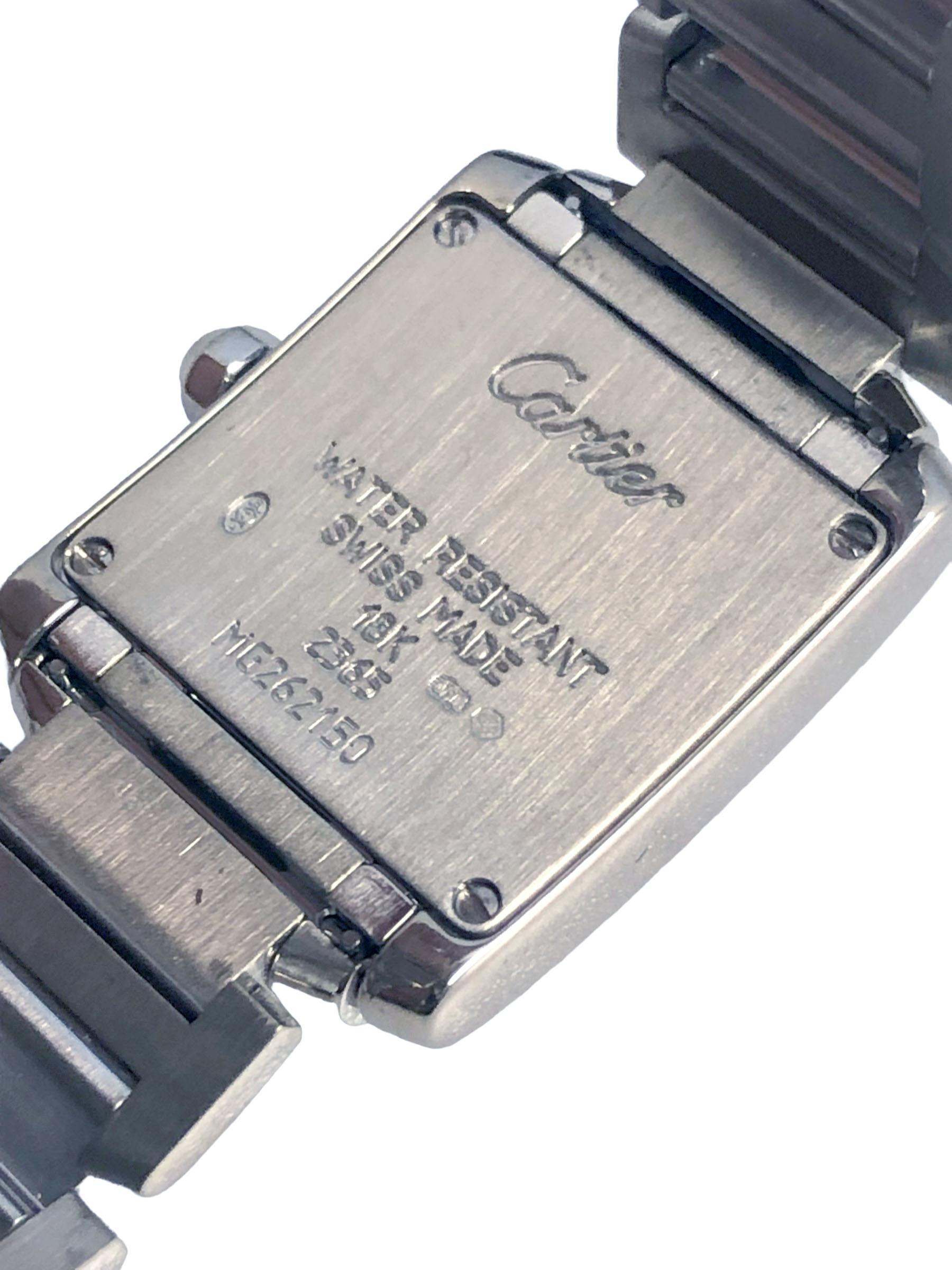 Taglio rotondo Cartier Tank Francaise Ref 2365 Orologio da polso da donna in oro bianco e diamanti in vendita