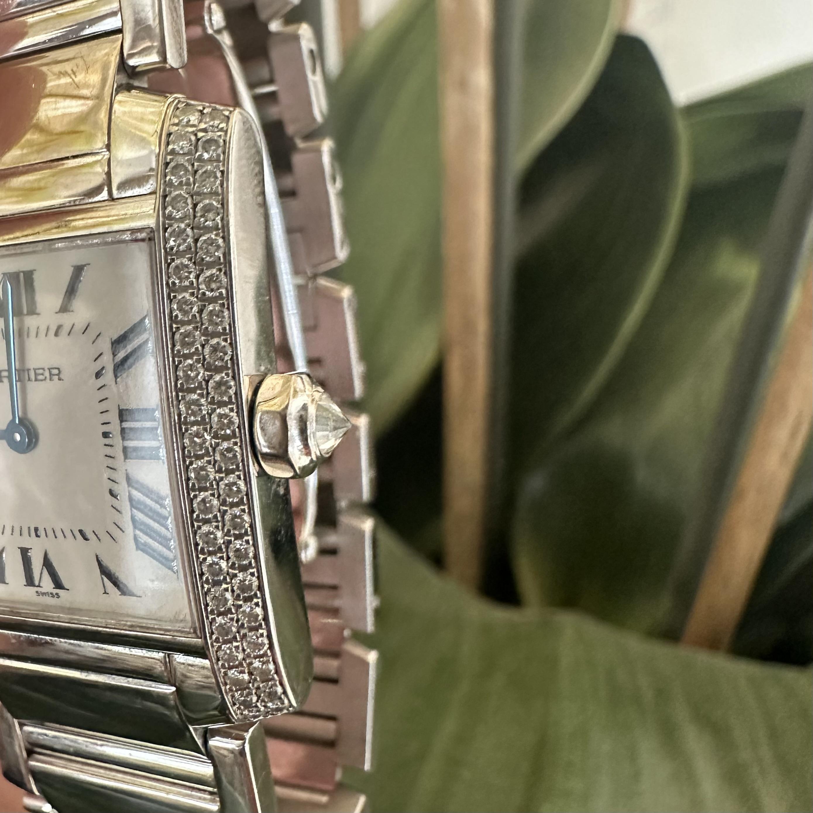 Women's or Men's Cartier Tank Francaise Ref. 2404 18k White Gold Diamond Bezel Watch
