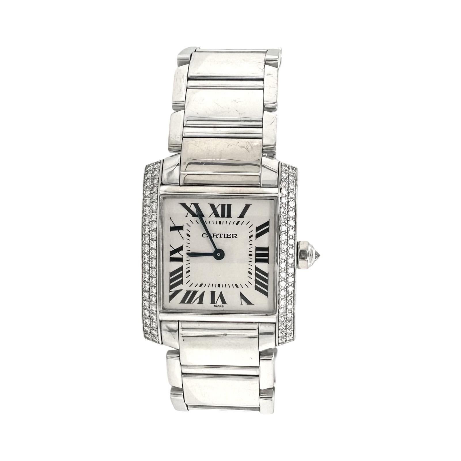 Cartier Tank Francaise Ref. 2404 18k White Gold Diamond Bezel Watch 1