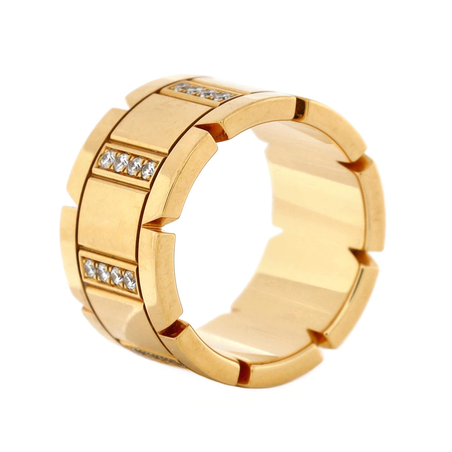 Cartier Tank Francaise Ring 18K Yellow Gold with Diamonds Wide In Good Condition For Sale In New York, NY