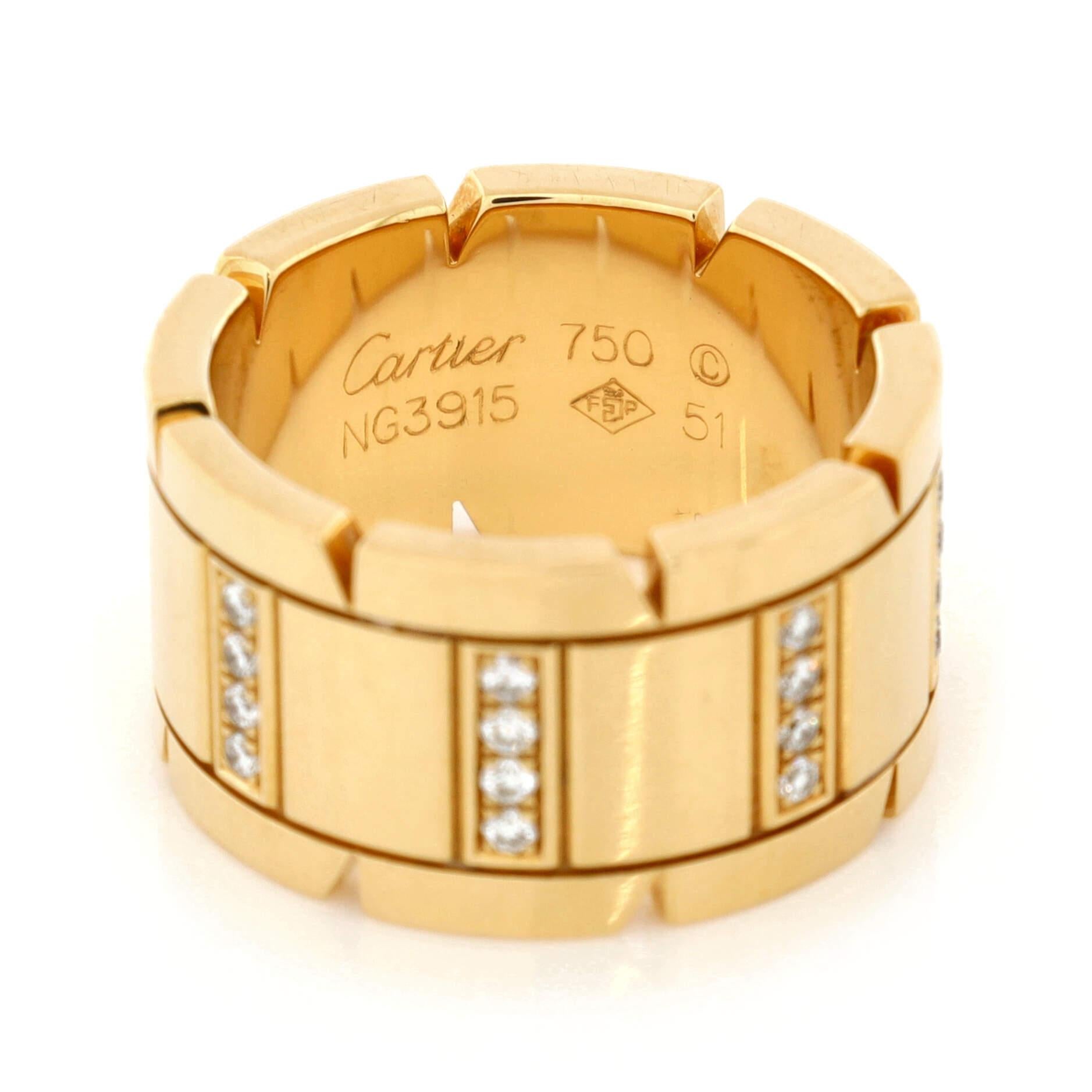 Women's or Men's Cartier Tank Francaise Ring 18K Yellow Gold with Diamonds Wide For Sale