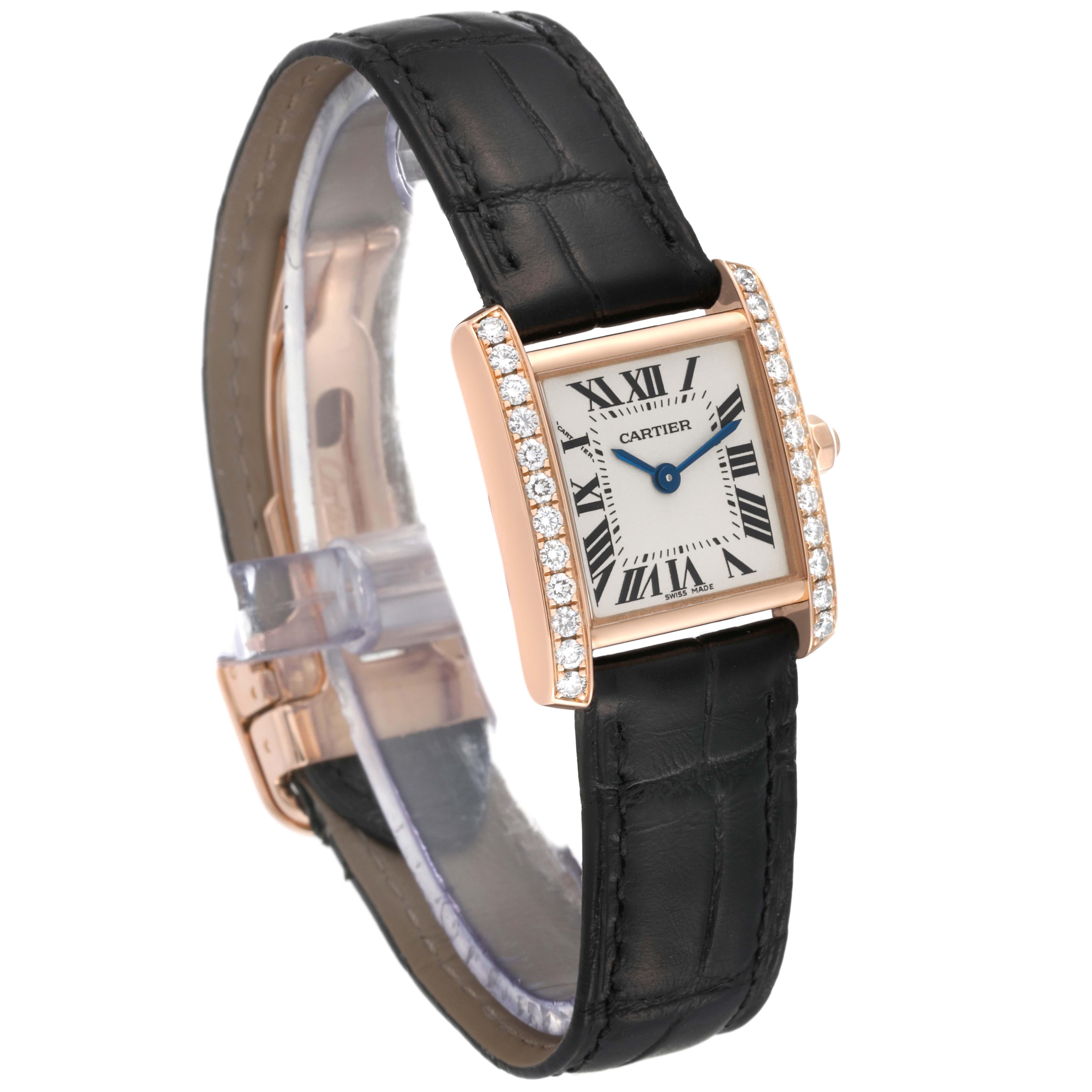 Cartier Tank Francaise Rose Gold Diamond Black Strap Ladies Watch WE104531 In Excellent Condition In Atlanta, GA