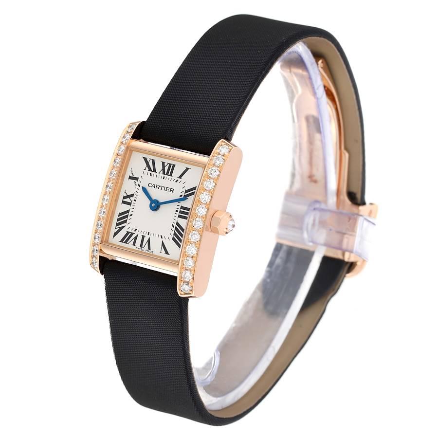 Cartier Tank Francaise Rose Gold Diamond Black Strap Ladies Watch WE104531 In Excellent Condition In Atlanta, GA