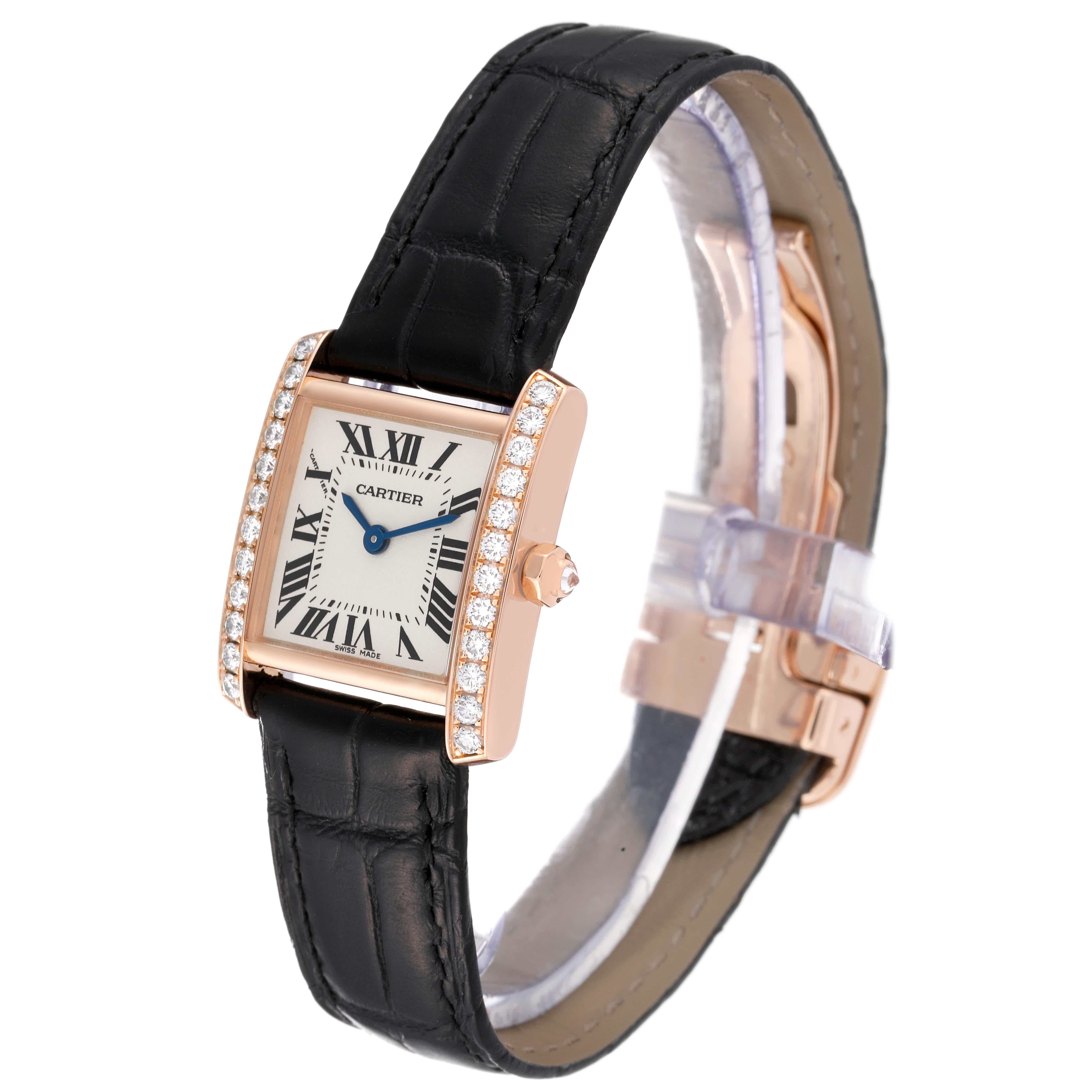 Women's Cartier Tank Francaise Rose Gold Diamond Black Strap Ladies Watch WE104531