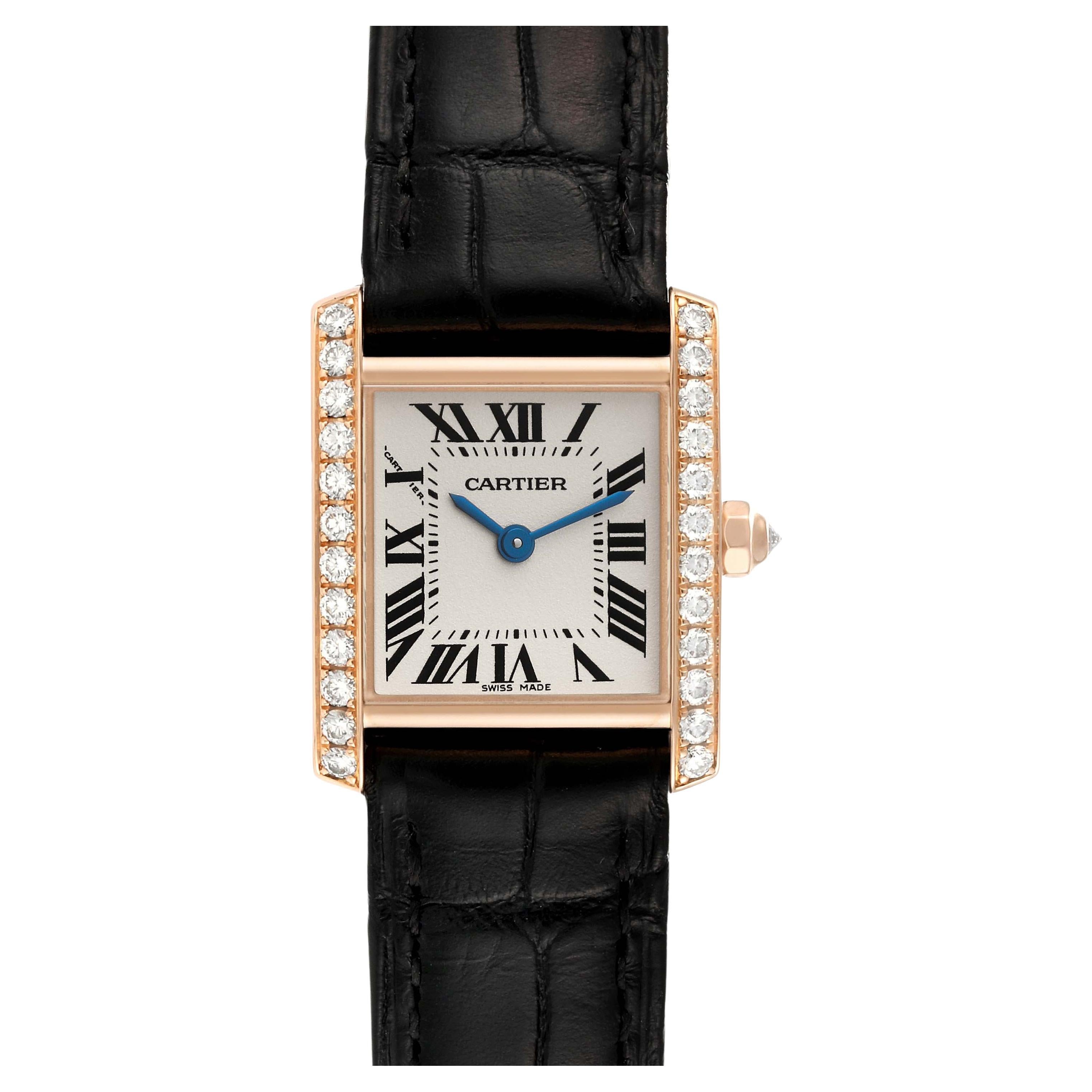 Cartier Tank Francaise Rose Gold Diamond Black Strap Ladies Watch WE104531