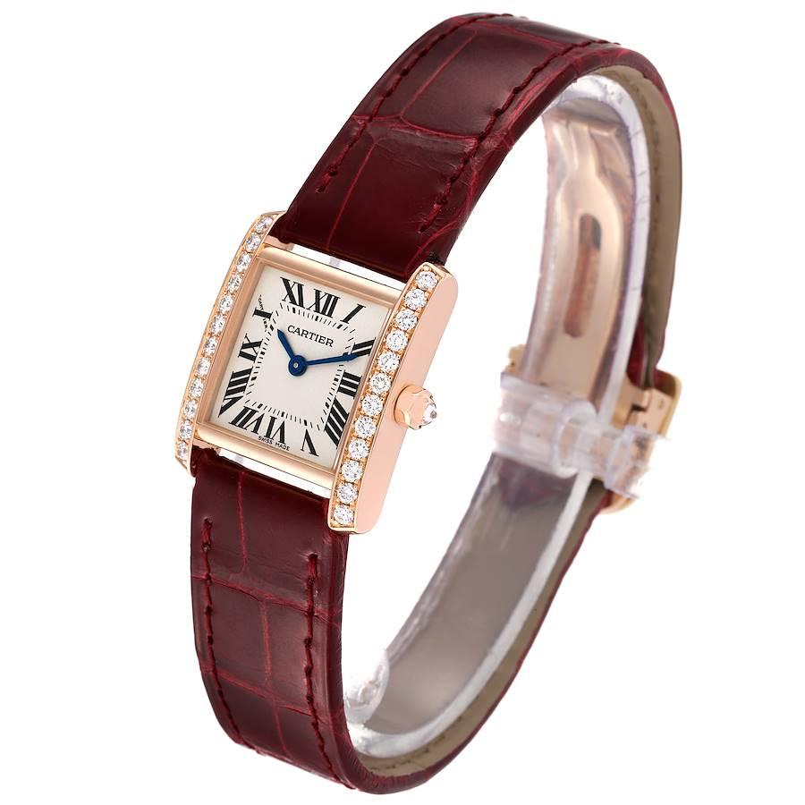 Cartier Tank Francaise Rose Gold Diamond Burgundy Strap Ladies Watch WE104531 In Excellent Condition In Atlanta, GA