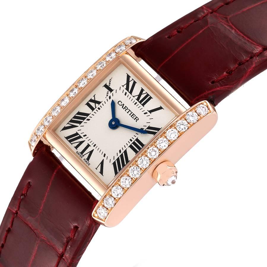Women's Cartier Tank Francaise Rose Gold Diamond Burgundy Strap Ladies Watch WE104531
