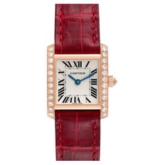 Cartier Tank Francaise Rose Gold Diamond Burgundy Strap Ladies Watch WE104531