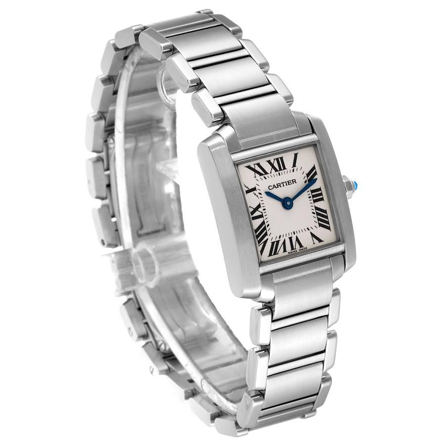 Cartier: Blaue Damenuhr W51008Q3, Tank Francaise, Silber-Zifferblatt mit blauen Henkeln im Zustand „Hervorragend“ in Atlanta, GA