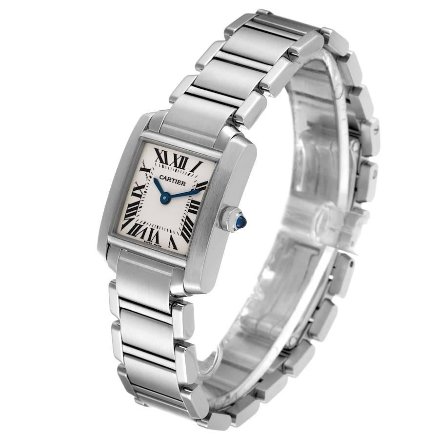 Cartier: Blaue Damenuhr W51008Q3, Tank Francaise, Silber-Zifferblatt mit blauen Henkeln 1