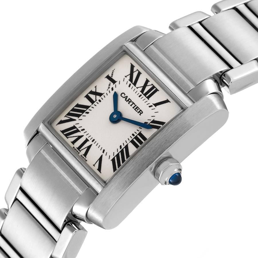 Cartier: Blaue Damenuhr W51008Q3, Tank Francaise, Silber-Zifferblatt mit blauen Henkeln 2