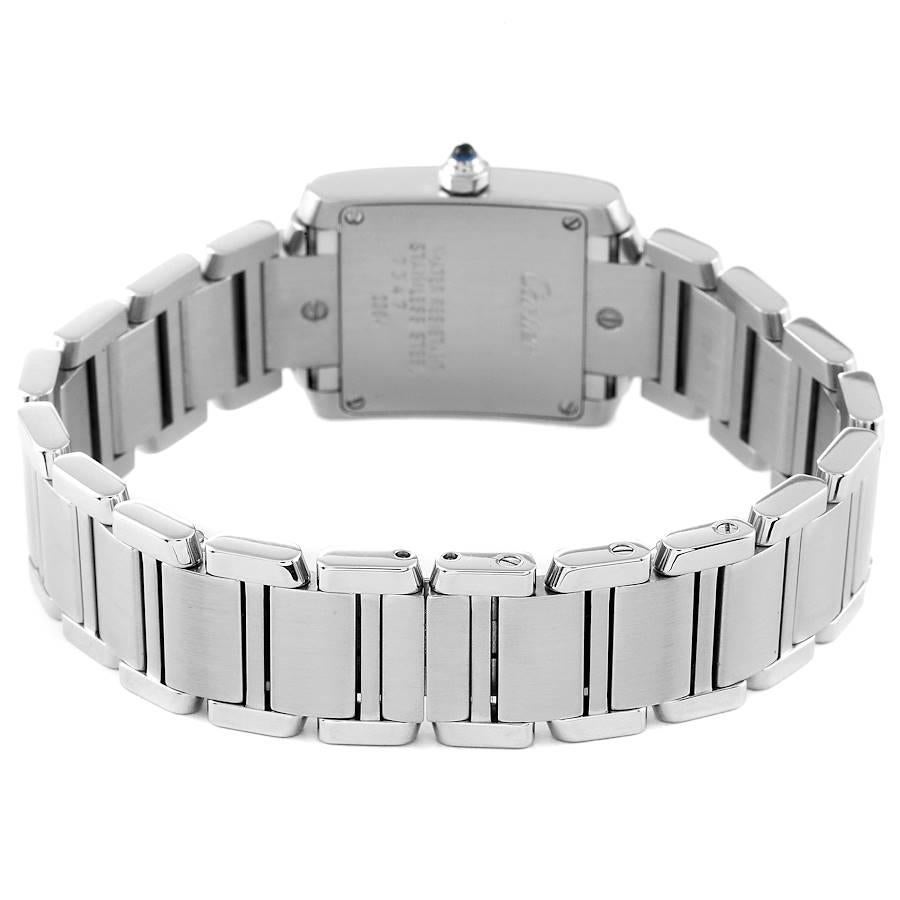 Cartier: Blaue Damenuhr W51008Q3, Tank Francaise, Silber-Zifferblatt mit blauen Henkeln 4