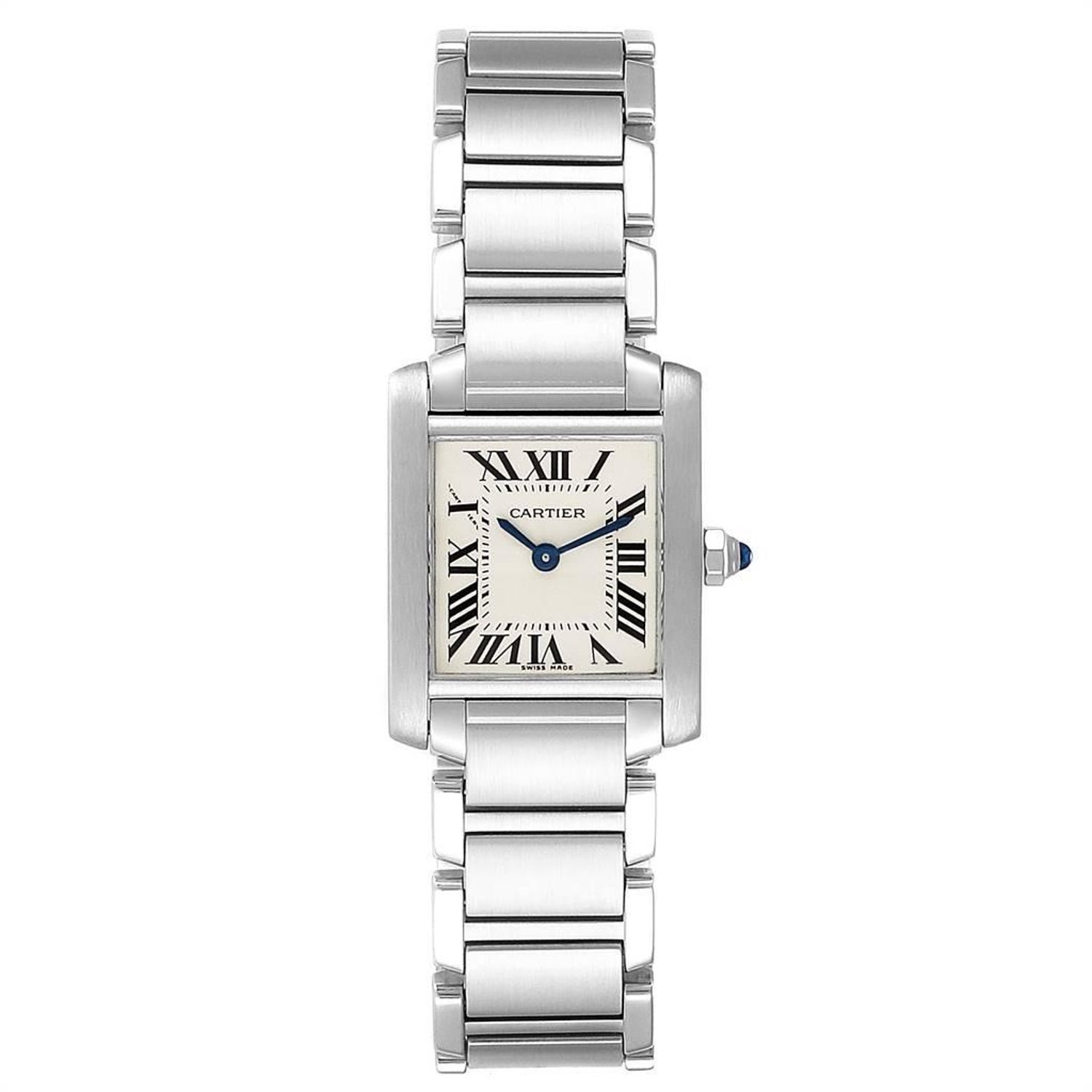 Cartier Tank Francaise Silver Dial Blue Hands Ladies Watch W51008q3 For Sale At 1stdibs
