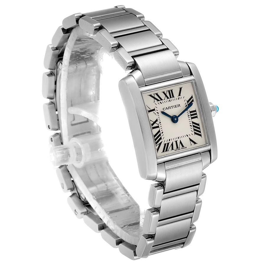 Cartier Tank Francaise Silver Dial Blue Hands Ladies Watch W51008Q3 In Excellent Condition For Sale In Atlanta, GA