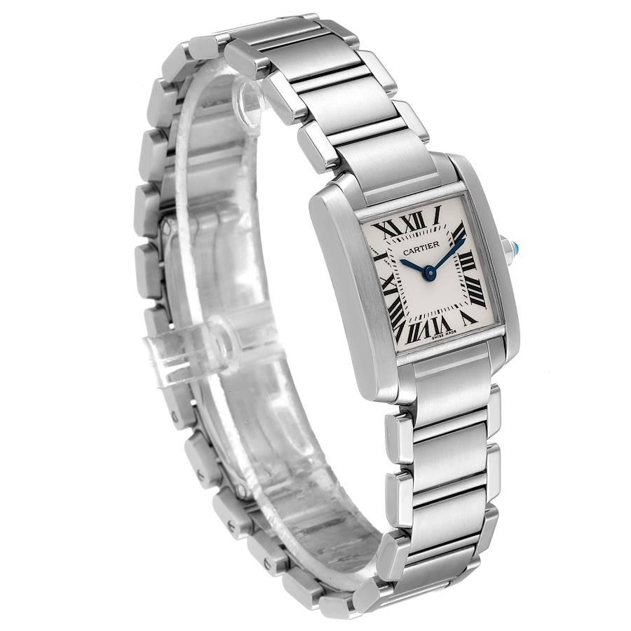 Cartier Tank Francaise Silver Dial Blue Hands Ladies Watch W51008Q3 In Excellent Condition For Sale In Atlanta, GA