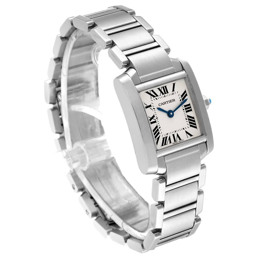 Cartier Tank Francaise Silver Dial Blue Hands Ladies Watch W51008Q3 In Excellent Condition In Atlanta, GA