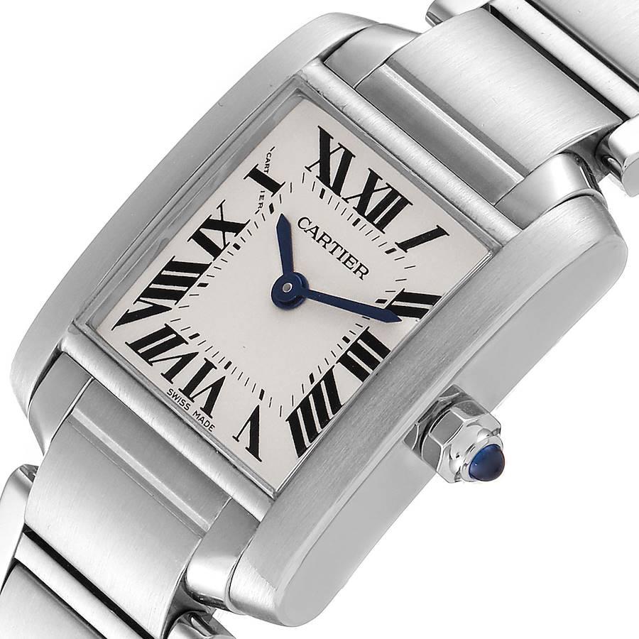 Cartier Tank Francaise Silver Dial Blue Hands Ladies Watch W51008Q3 In Excellent Condition In Atlanta, GA