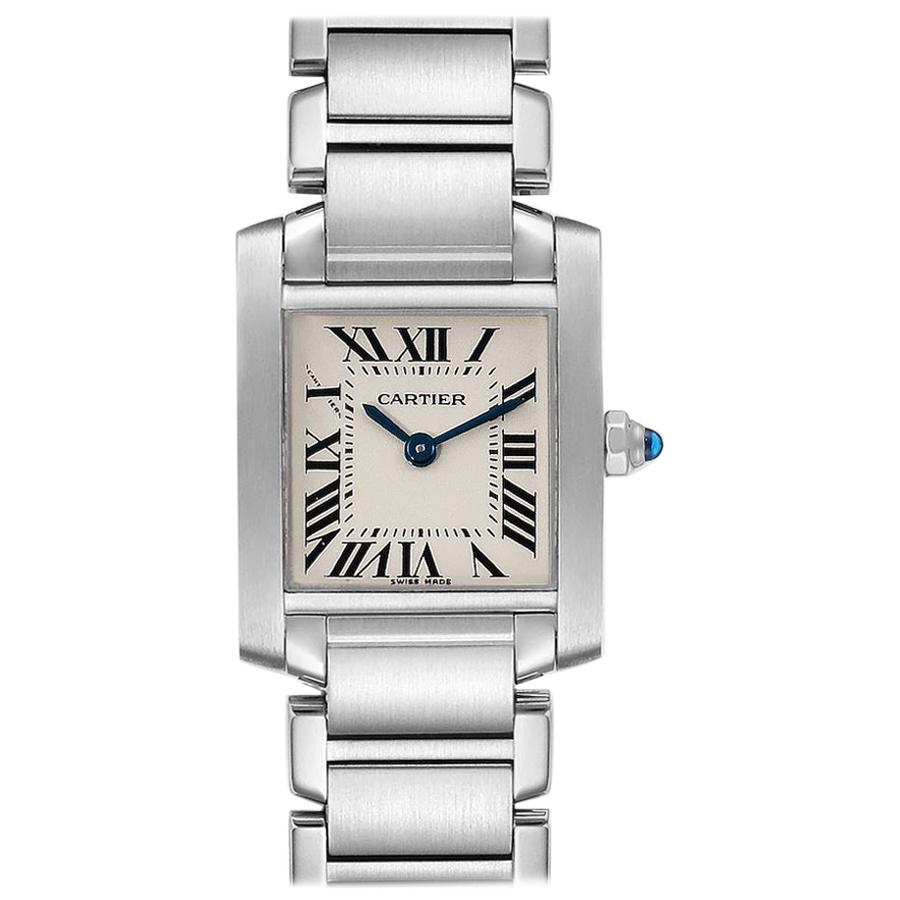 Cartier Tank Francaise Silver Dial Blue Hands Ladies Watch W51008Q3 For Sale