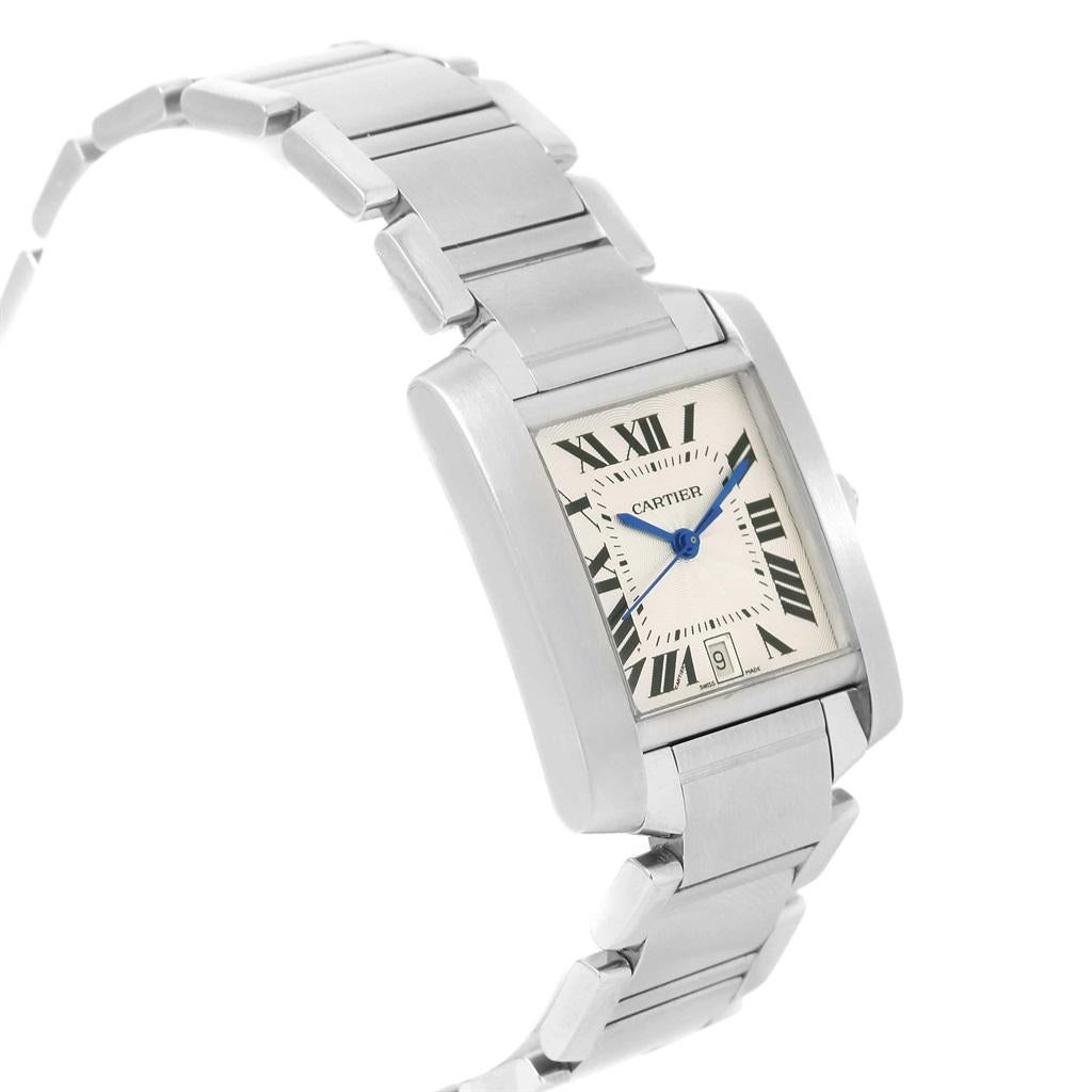 Cartier Tank Francaise Silver Roman Dial Steel Watch Model W51002Q3 In Excellent Condition In Atlanta, GA