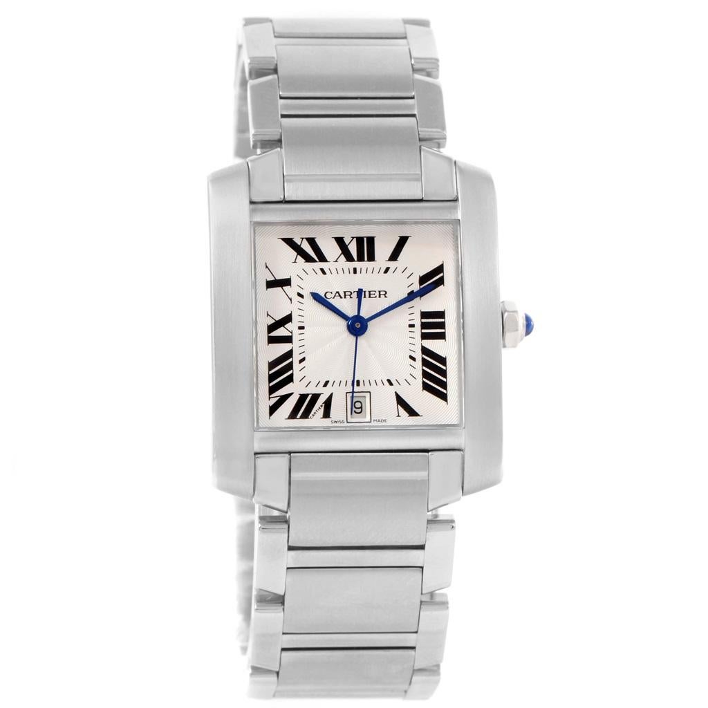 Men's Cartier Tank Francaise Silver Roman Dial Steel Watch Model W51002Q3 For Sale