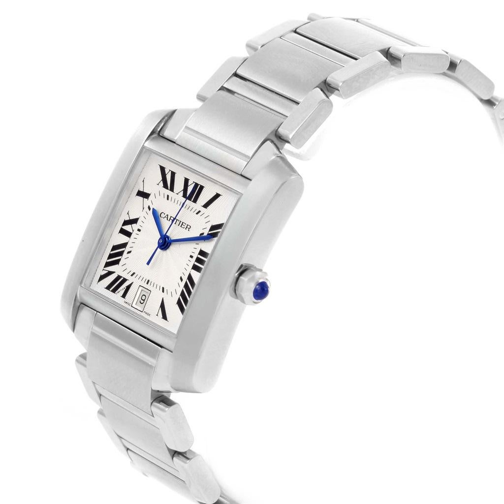 Cartier Tank Francaise Silver Roman Dial Steel Watch Model W51002Q3 For Sale 1