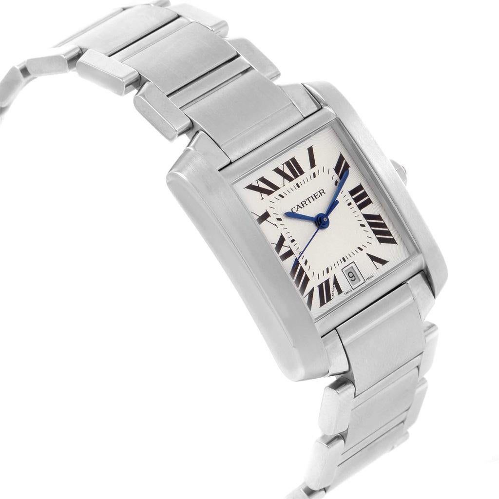 Cartier Tank Francaise Silver Roman Dial Steel Watch Model W51002Q3 For Sale 3