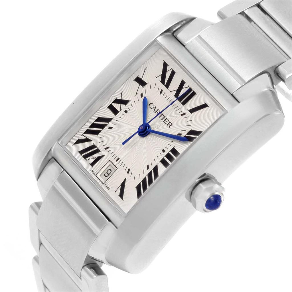 Cartier Tank Francaise Silver Roman Dial Steel Watch Model W51002Q3 For Sale 4