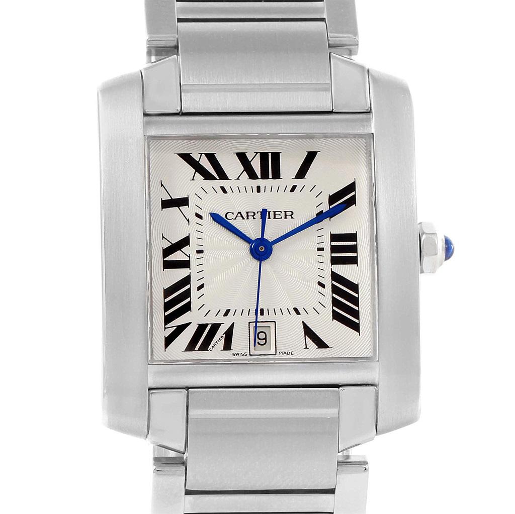 Cartier Tank Francaise Silver Roman Dial Steel Watch Model W51002Q3 For Sale