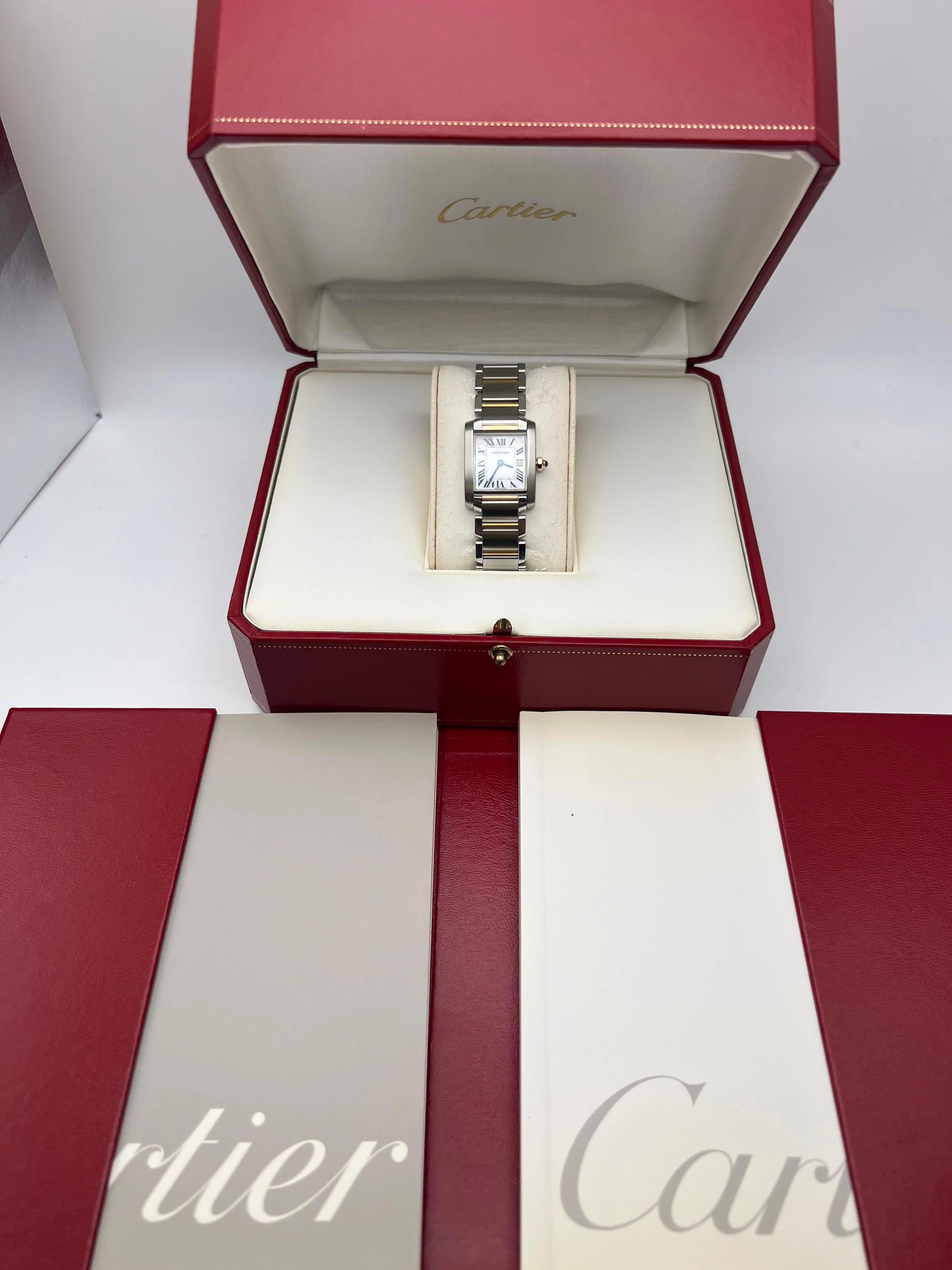 Women's Cartier Tank Francaise Small 18K Two Tone Rose Pink MOP Dial Box Papers W51027Q4 For Sale