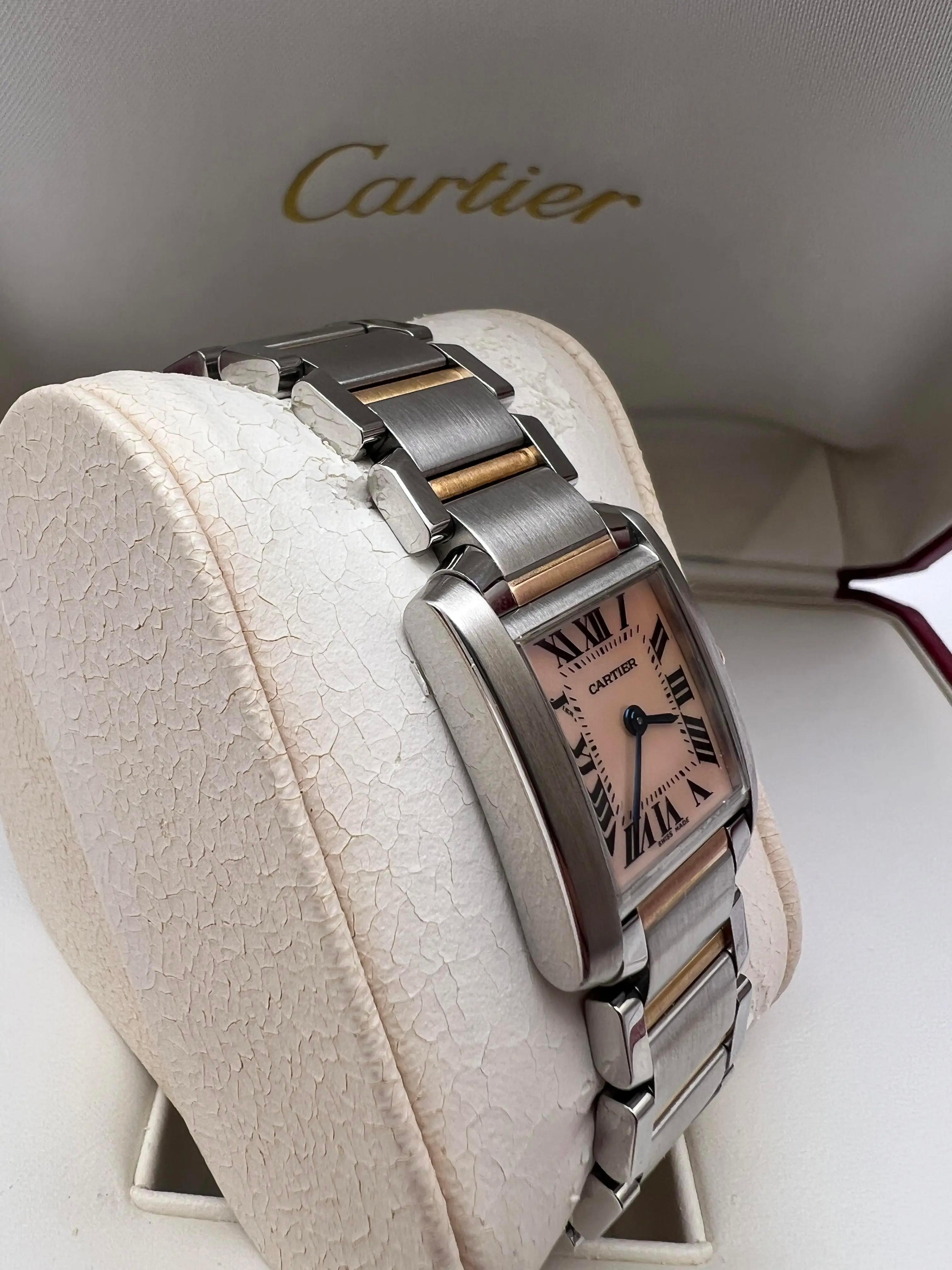 Cartier Tank Francaise Small 18K Two Tone Rose Pink MOP Dial Box Papers W51027Q4 For Sale 1