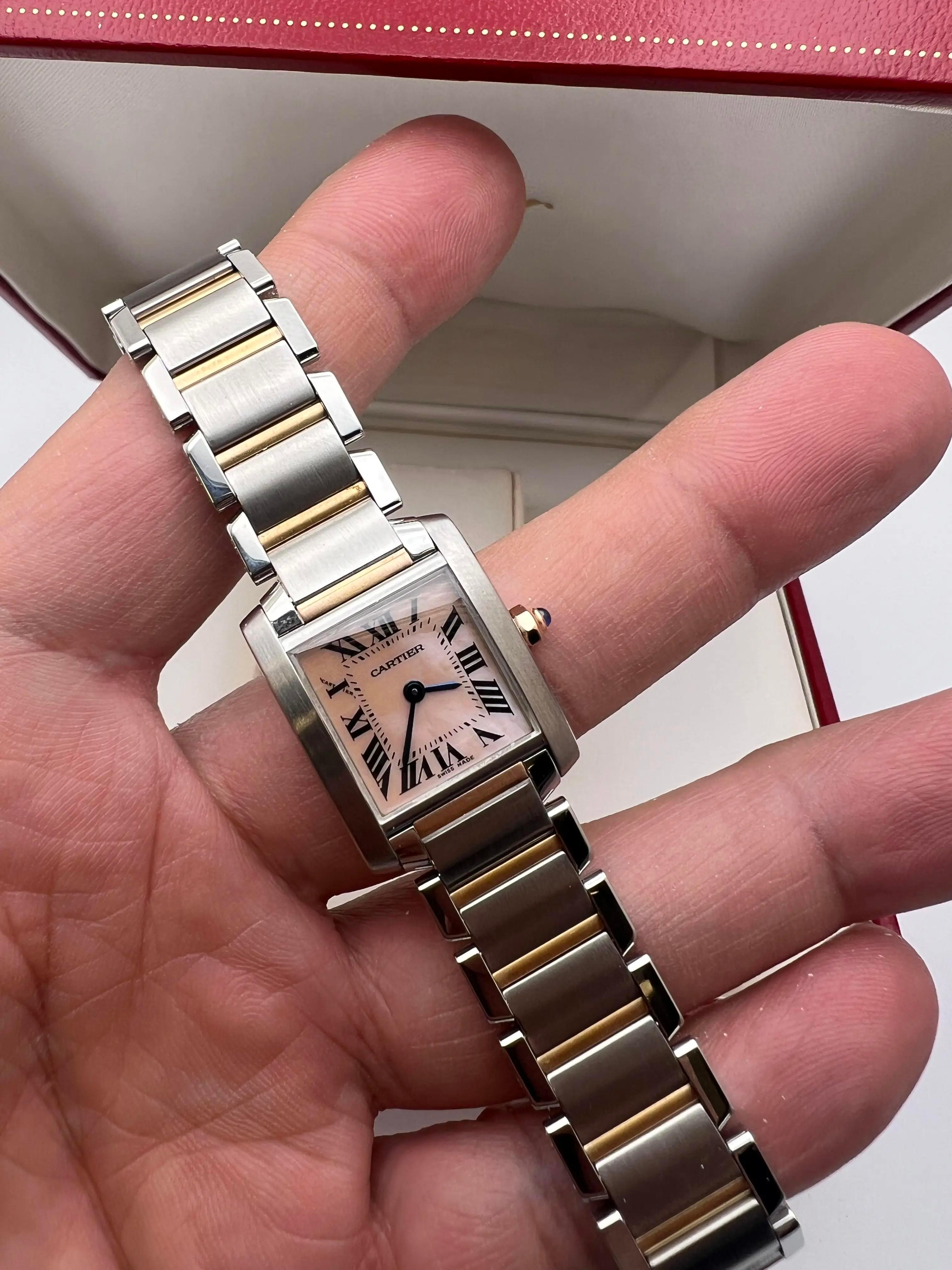 Cartier Tank Francaise Small 18K Two Tone Rose Pink MOP Dial Box Papers W51027Q4 For Sale 3