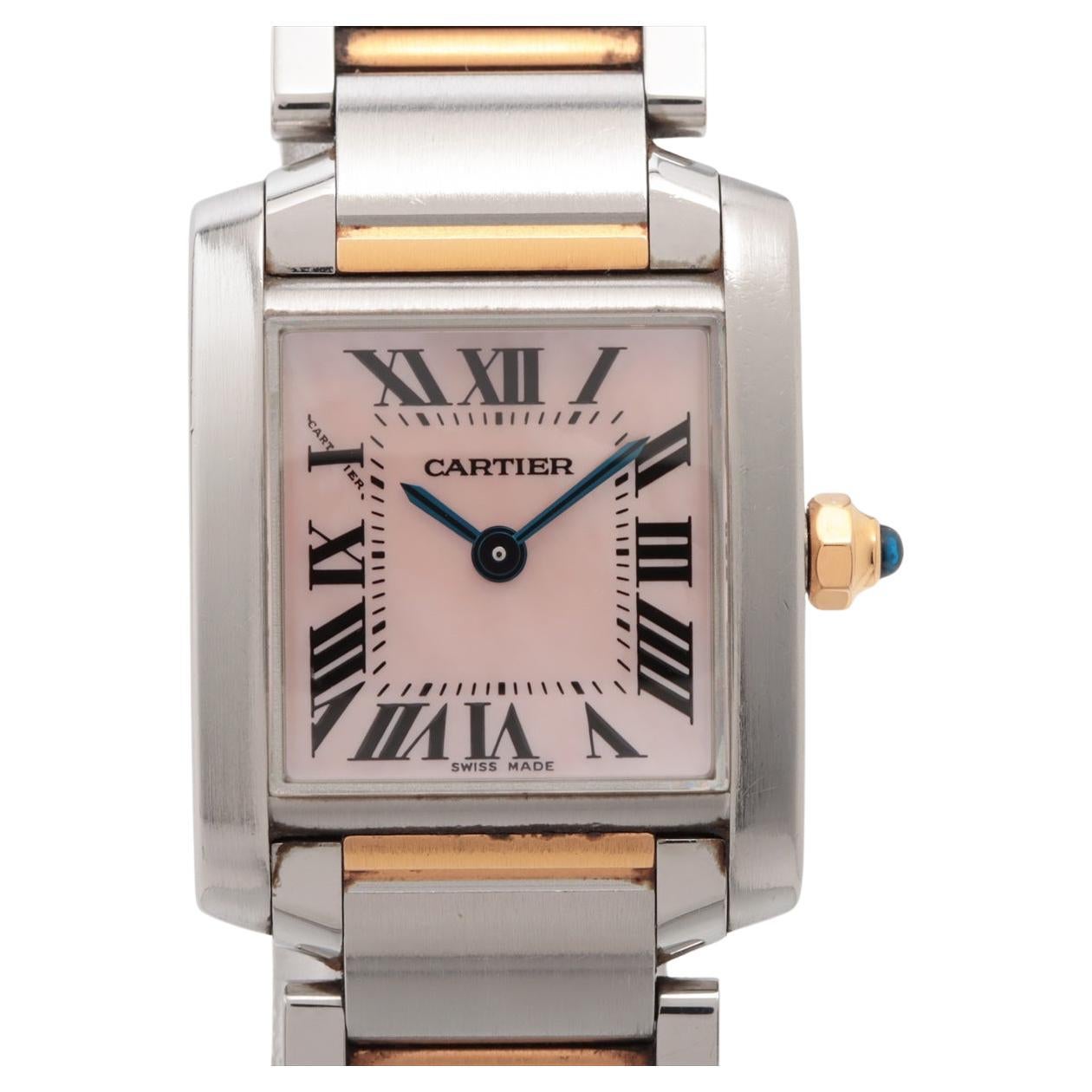 Cartier Tank Francaise Pequeño 18K Dos Tonos Rosa Esfera MOP Caja Papeles W51027Q4