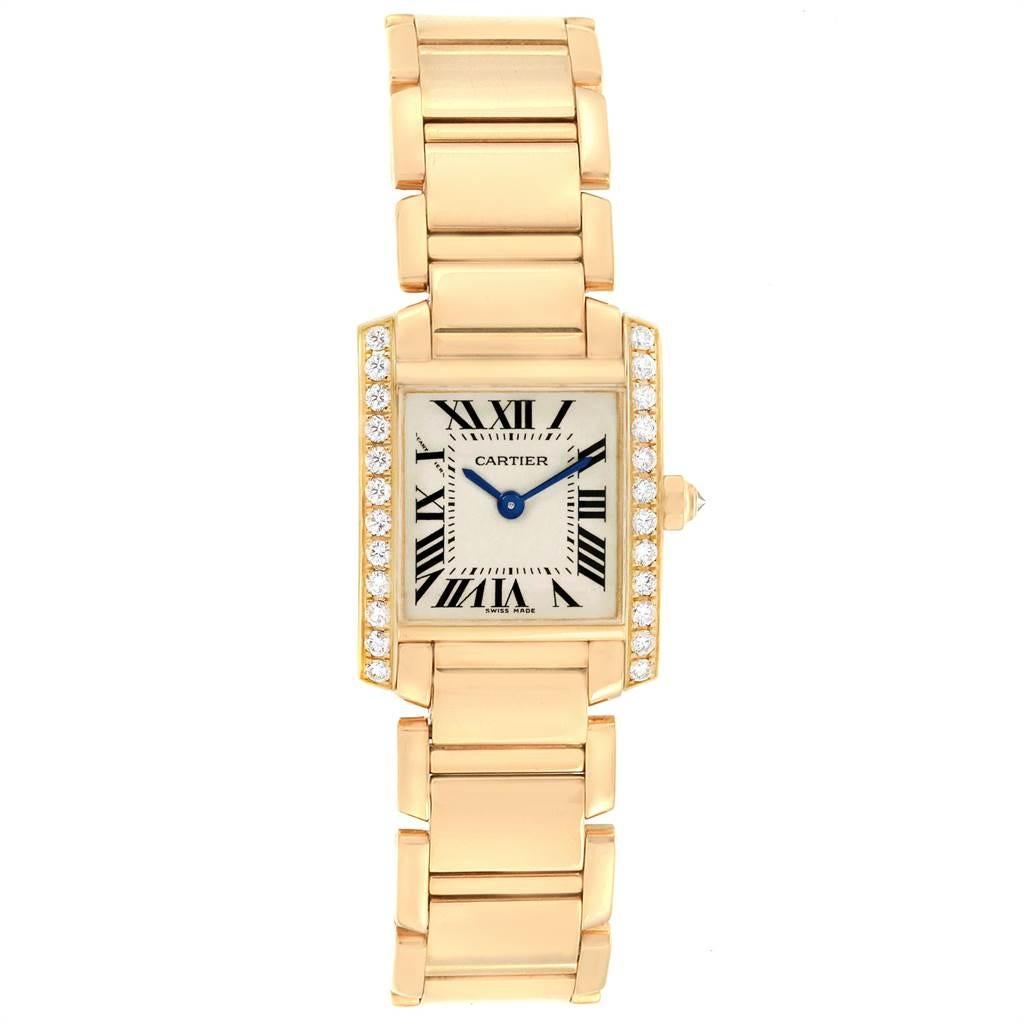 Cartier Tank Francaise Small 18 Karat Yellow Gold Diamond Watch WE1001R8 In Excellent Condition In Atlanta, GA
