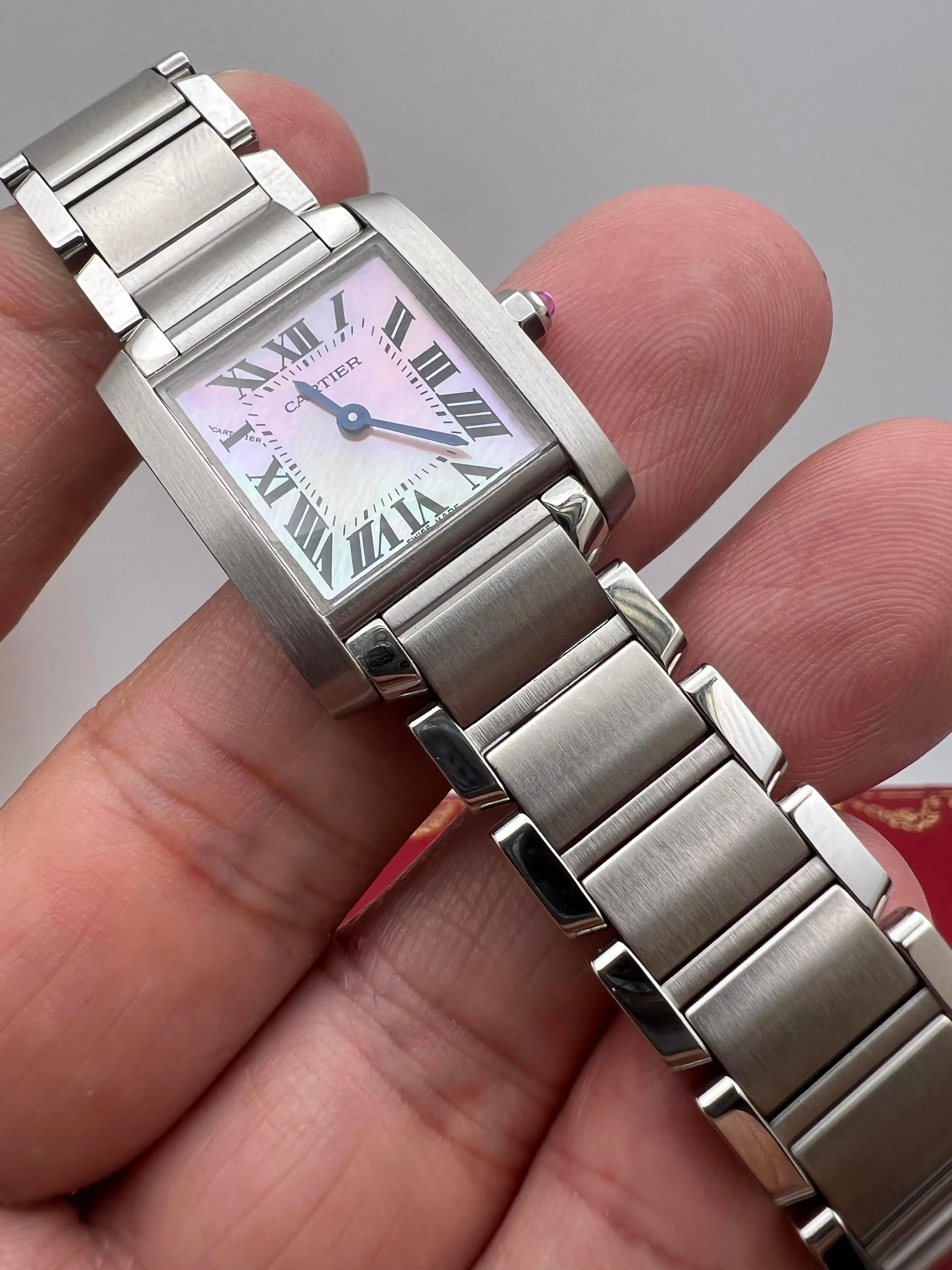 Cartier Tank Francaise Small 20mm W51028Q3 Pink Mother Of Pearl Dial Box Papers For Sale 2
