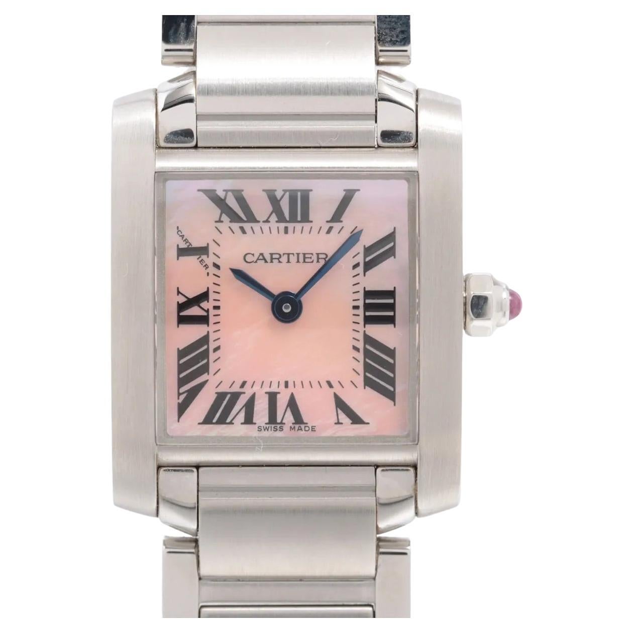 Cartier Tank Francaise Small 20mm W51028Q3 Pink Mother Of Pearl Dial Box Papers