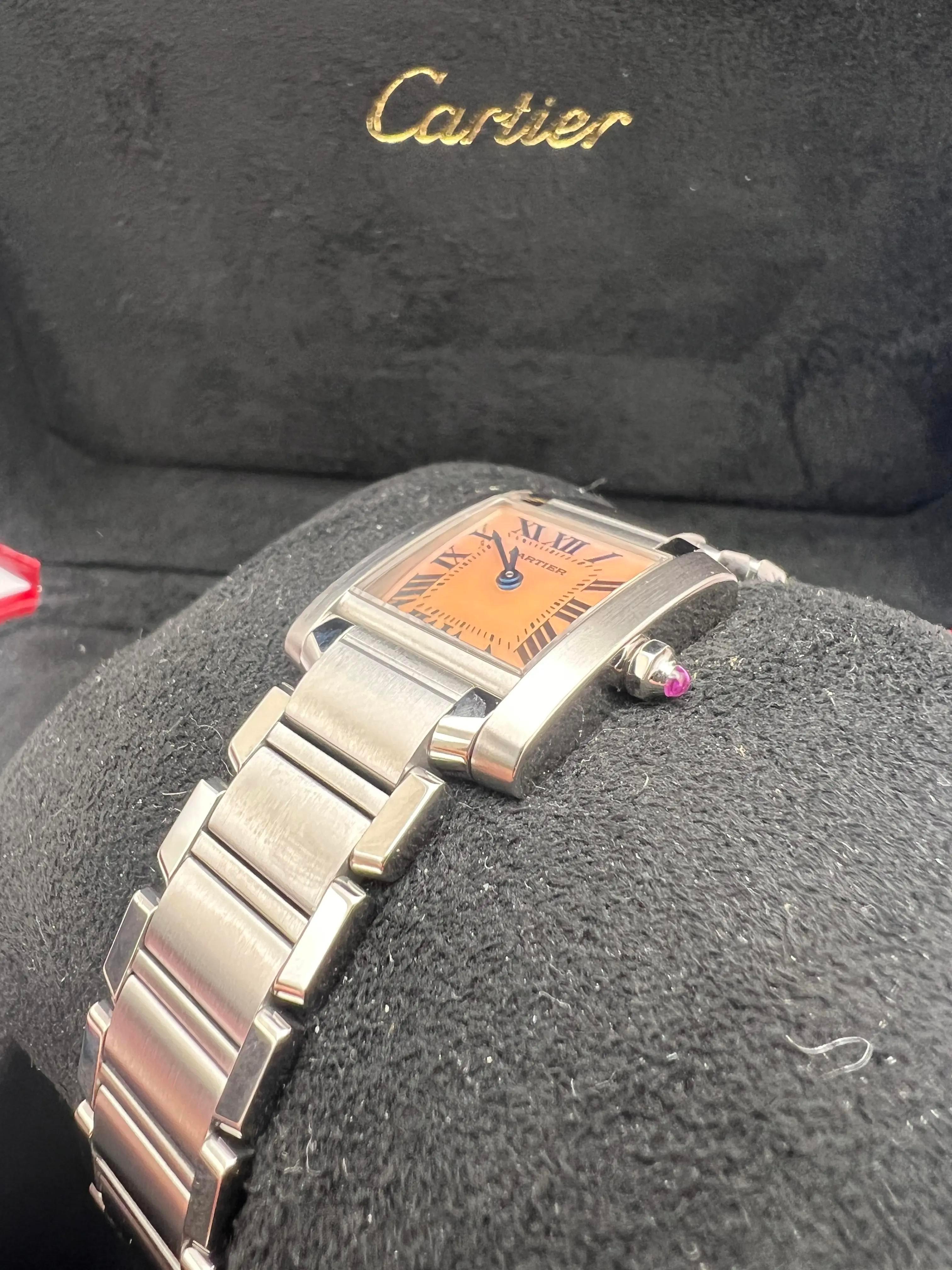 Cartier Tank Francaise Small 20mm W51028Q3 Pink Mother Of Pearl Dial w/ Box For Sale 2