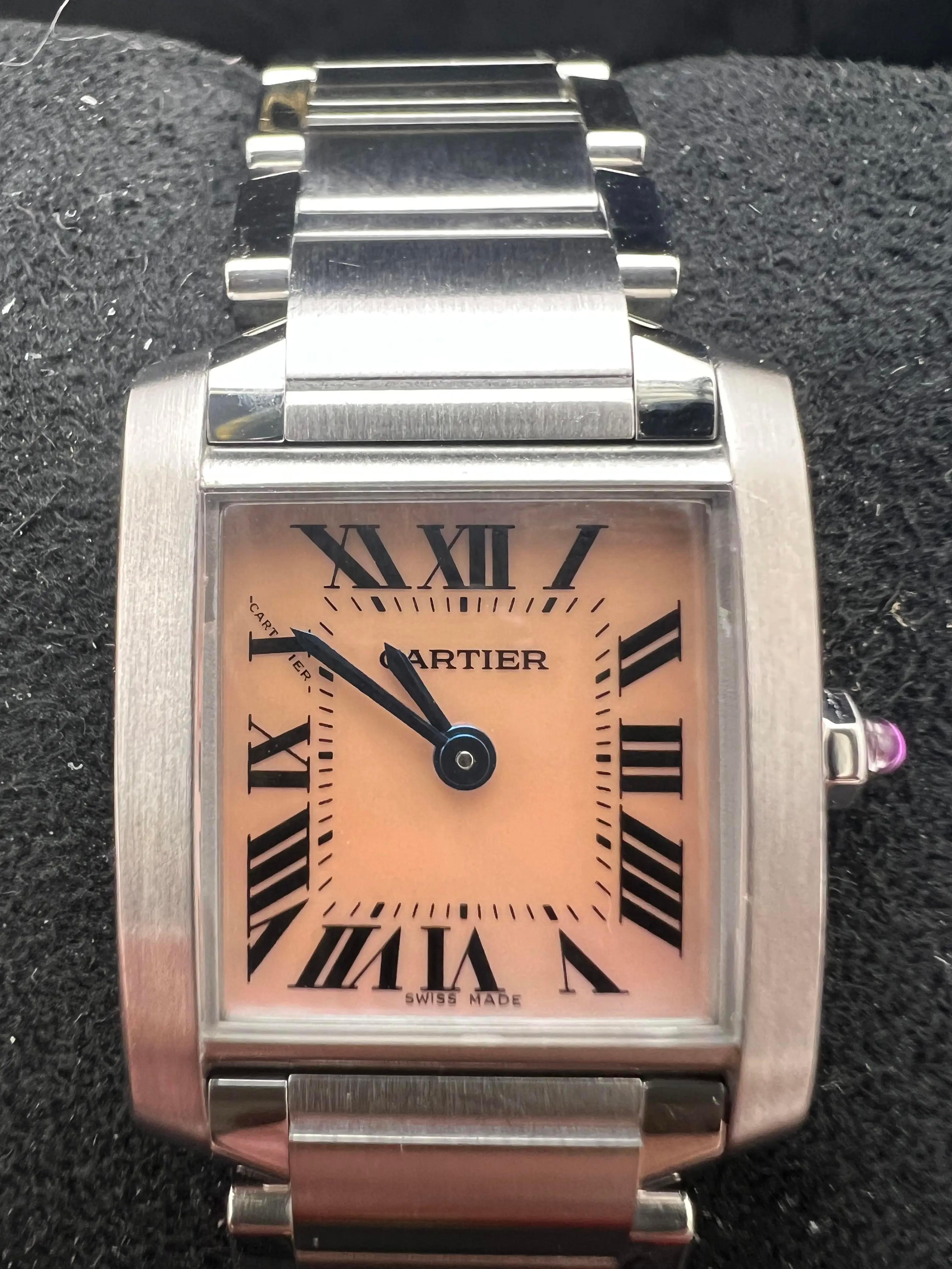 Cartier Tank Francaise Small 20mm W51028Q3 Pink Mother Of Pearl Dial w/ Box For Sale 3