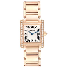 Cartier Tank Francaise Small Rose Gold Diamond Ladies Watch WE10456H Box Papers