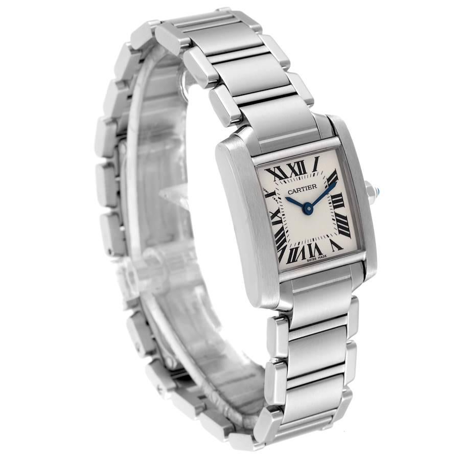 Cartier Tank Francaise Small Silver Dial Steel Ladies Watch W51008Q3 Box Papers In Excellent Condition In Atlanta, GA