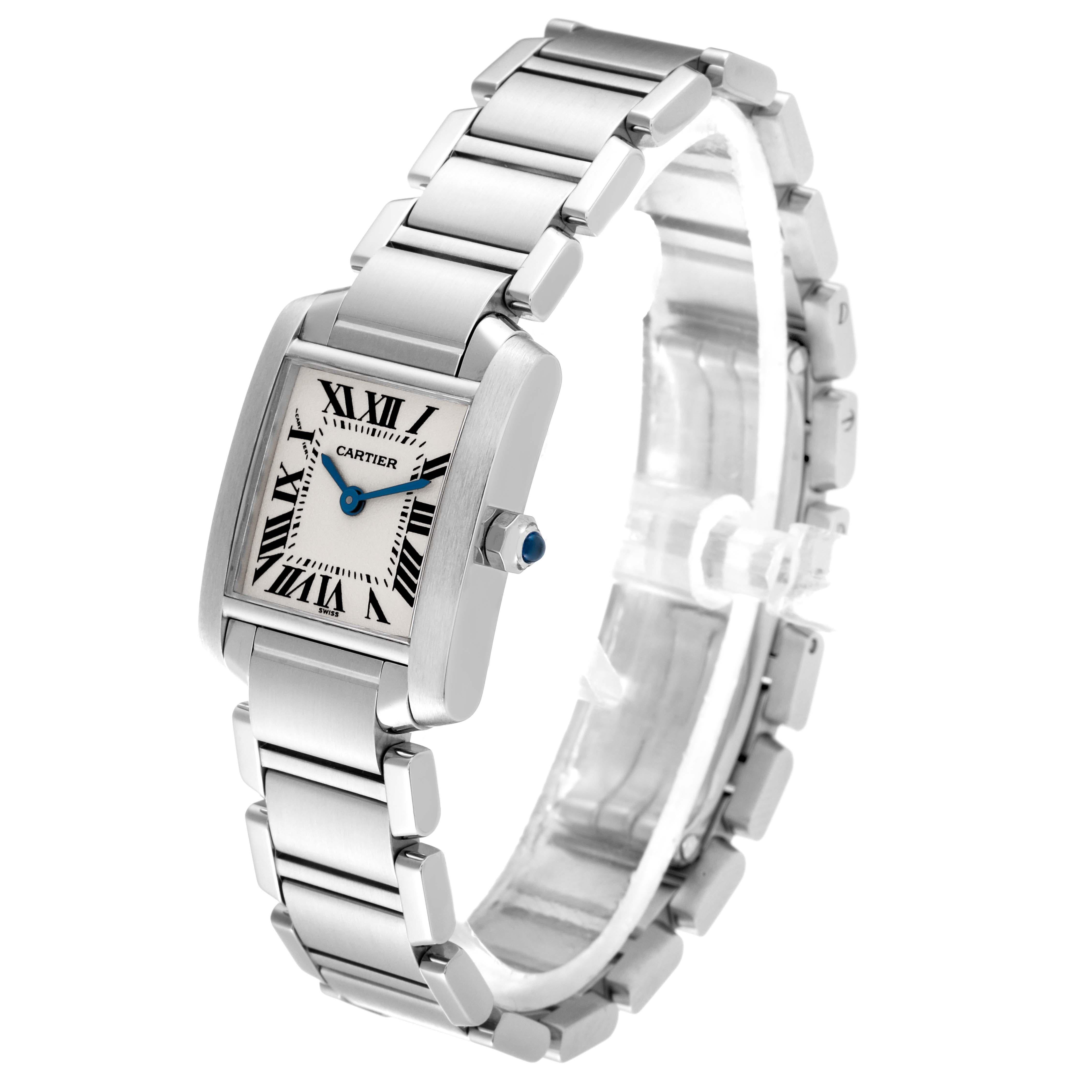 Cartier Tank Francaise Small Silver Dial Steel Ladies Watch W51008Q3 Box Papers In Excellent Condition For Sale In Atlanta, GA