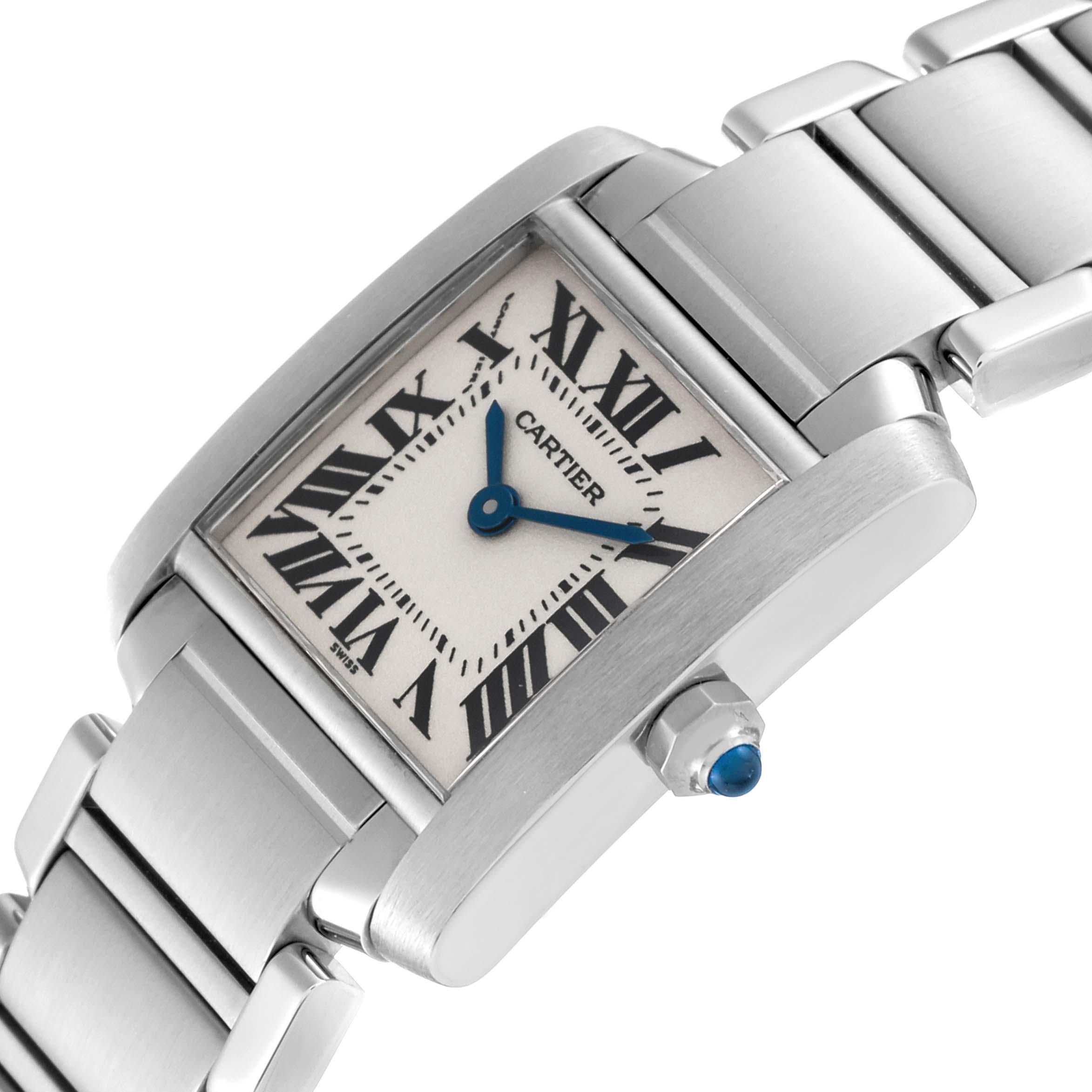 Cartier Tank Francaise Small Silver Dial Steel Ladies Watch W51008Q3 In Excellent Condition For Sale In Atlanta, GA
