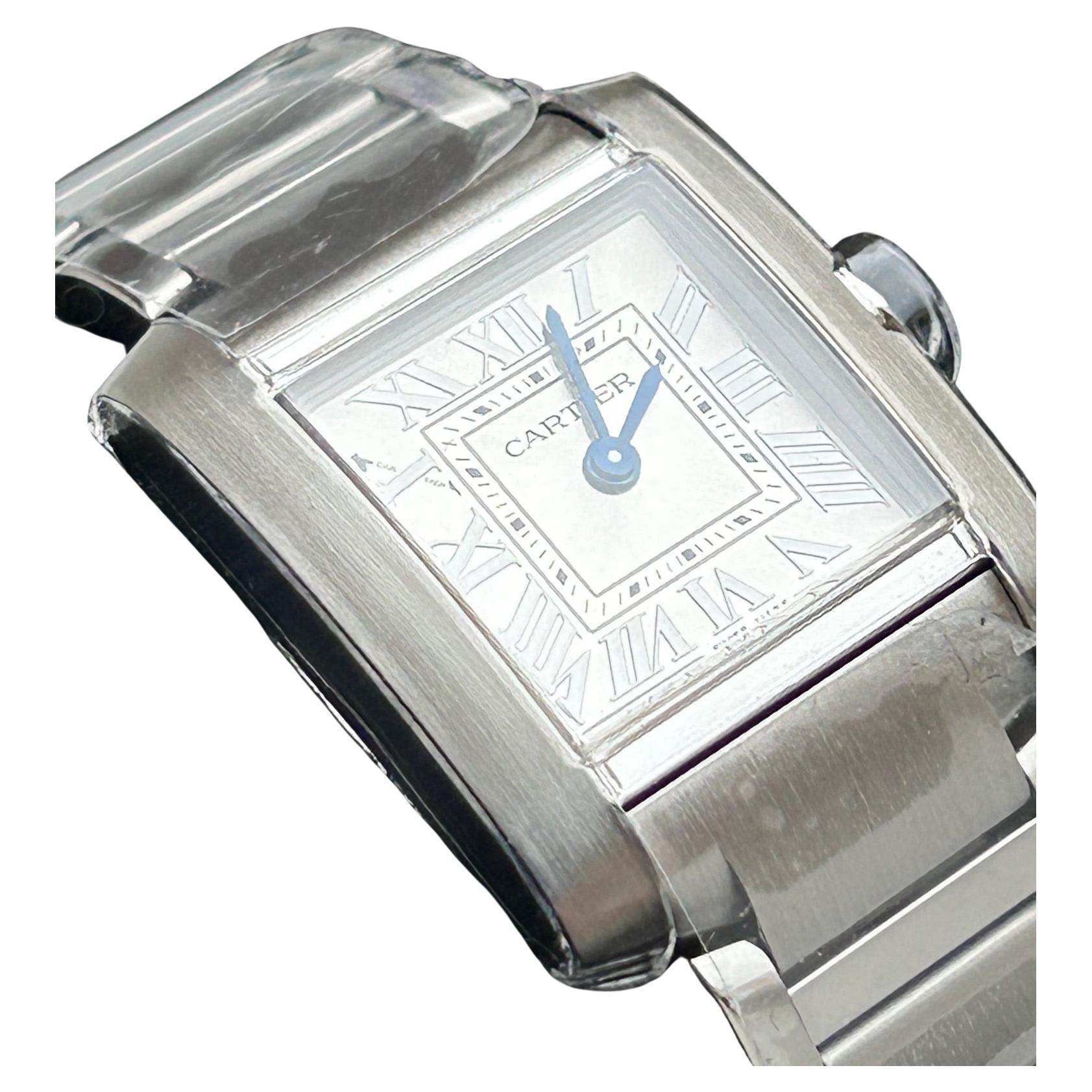 Cartier Tank Francaise Small Size Wristwatch, Silver Sun Dial, Full Set, Yr 2023 In Excellent Condition In Canterbury, GB