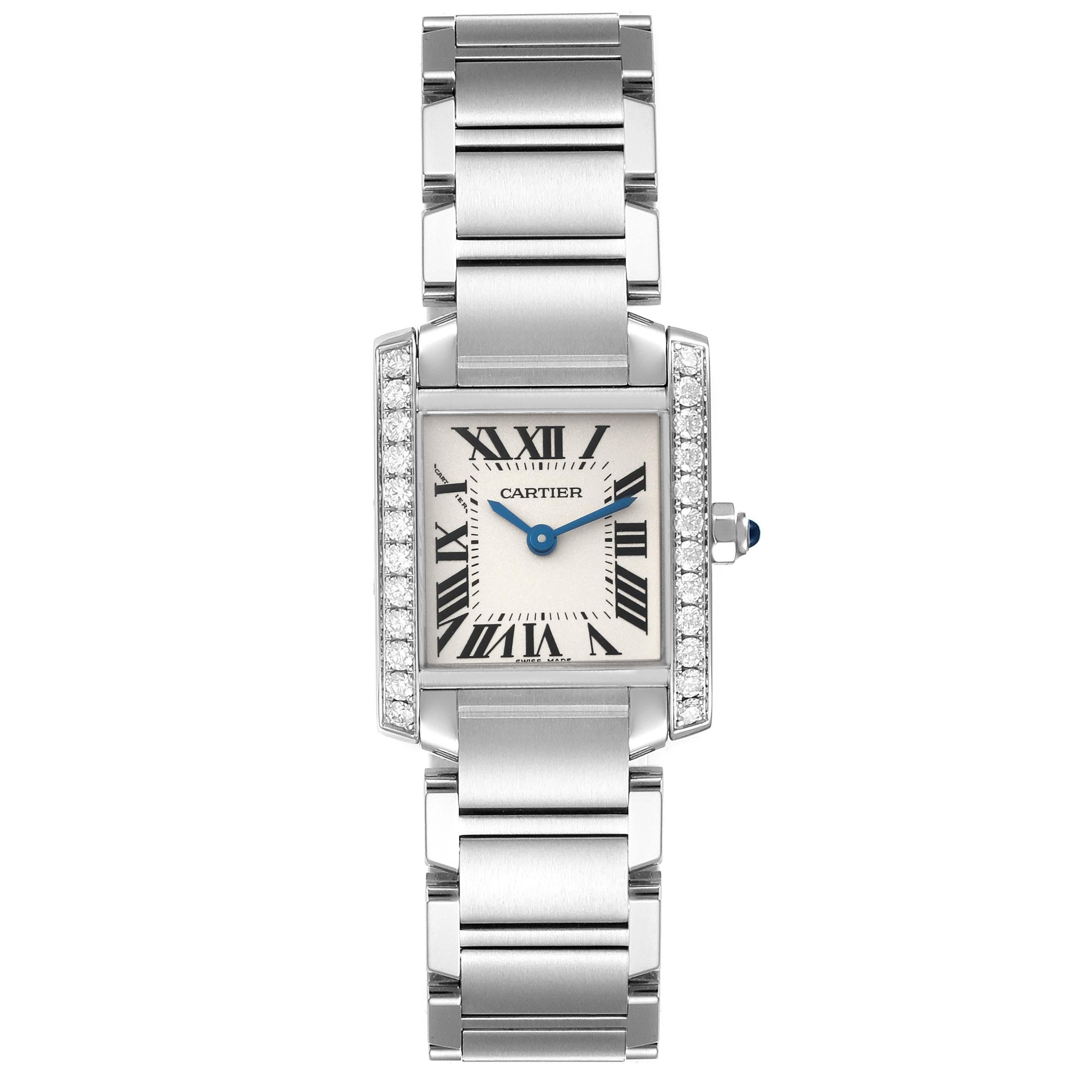 Cartier Tank Francaise Small Steel Diamond Bezel Ladies Watch W4TA0008 Box Card In Excellent Condition For Sale In Atlanta, GA