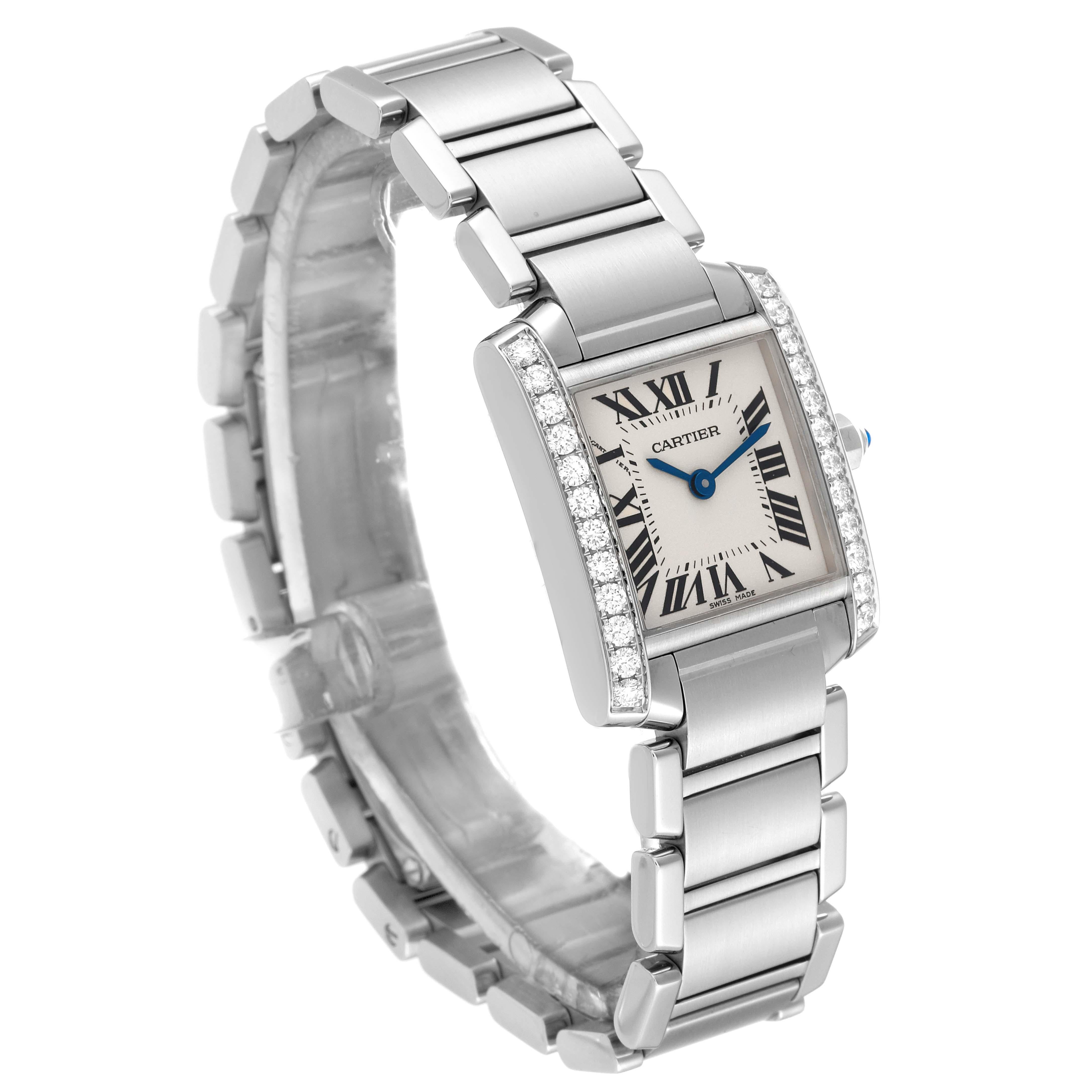 Women's Cartier Tank Francaise Small Steel Diamond Bezel Ladies Watch W4TA0008 Box Card For Sale